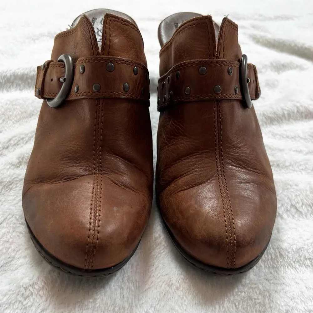 Born Leather Slip On Clogs Heels Mules Women’s Size 8/39 Solid Brown Casual - Image 7