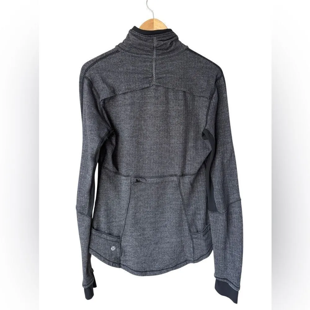 Lululemon Base Runner 1/2 Zip Heathered Herringbone Black Size 10 - Image 9