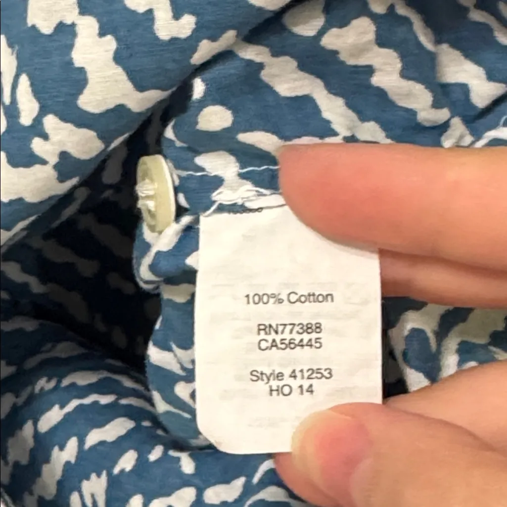 J. Crew Factory Geo Diamond Blue/White Print Collared Popover Shirt size S Blue - Image 12