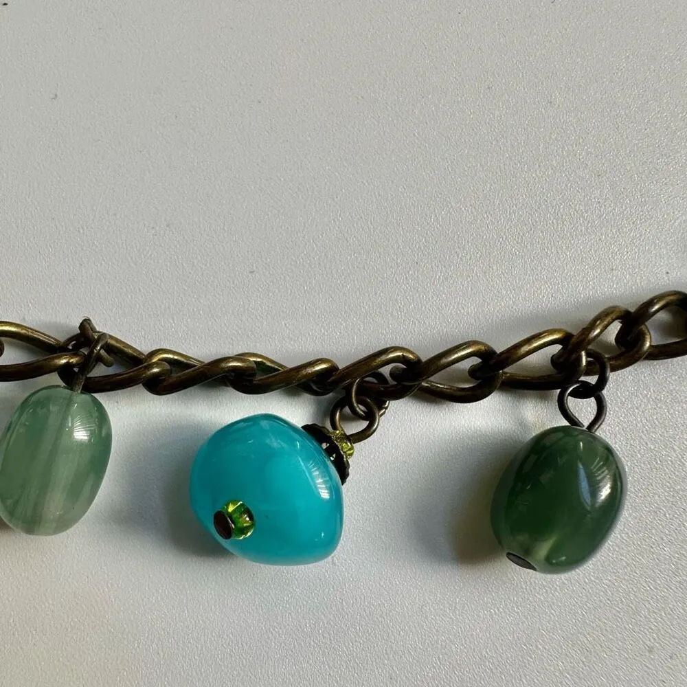 Brass tone multi strand blue green beaded necklace - Image 8