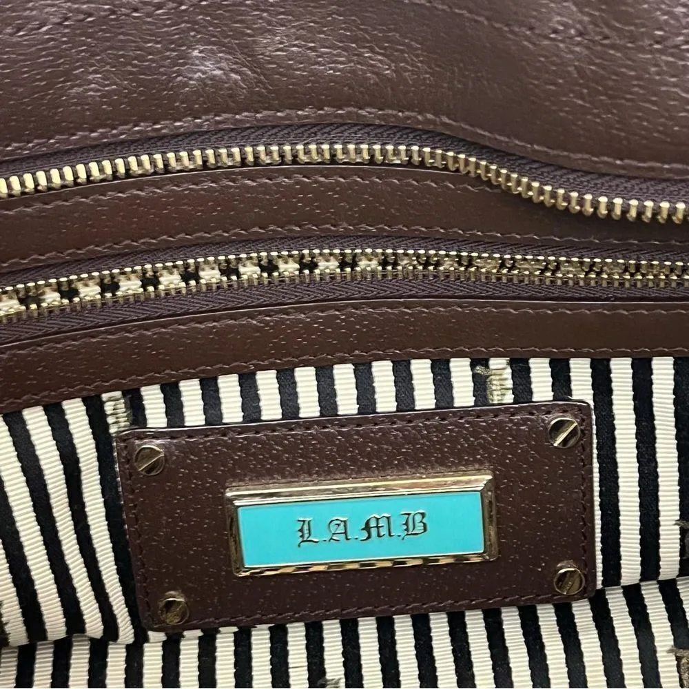 L.A.M.B Gwen Stephani Y2K Logo Spellout Bag Leather/Canvas Blue Yellow - Image 5