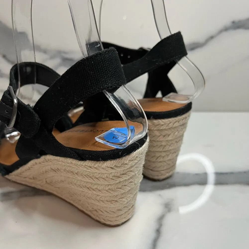 Lucky Brand | Women's Black Canvas Strappy Wedge Marveiy Sandal Sz 7.5 - Image 5