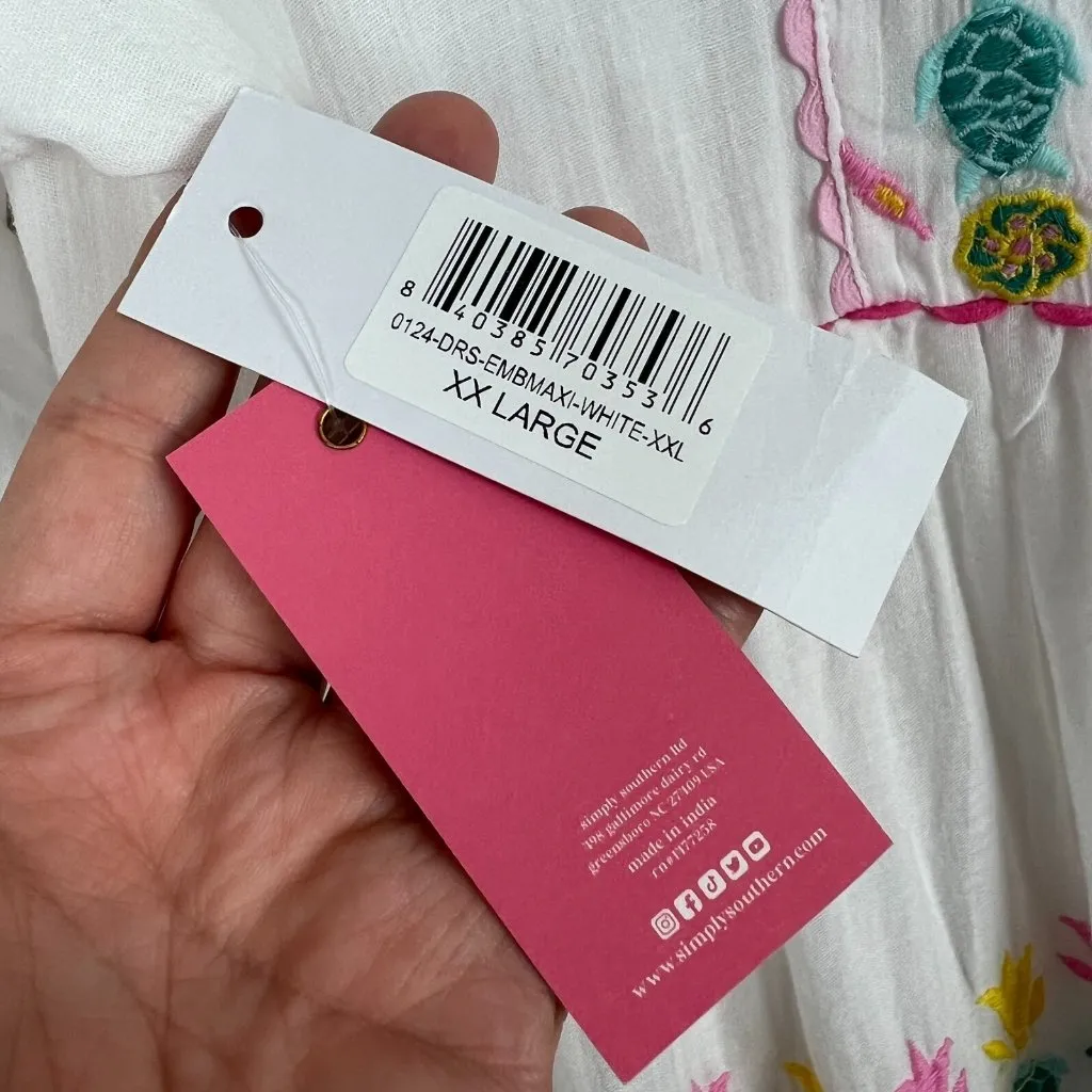 Simply Southern Maxi Dress Womens XXL White Embroidered Turtle Flowers‎ Boho New - Image 16