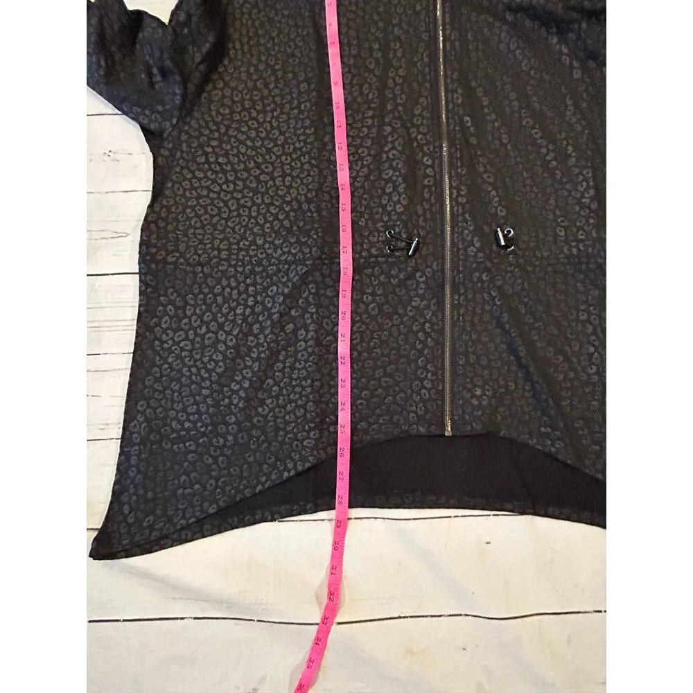 Zuda Black Leopard Large Full Zip Up Casual Jacket Shiny Athleisure Workout Wear - Image 9