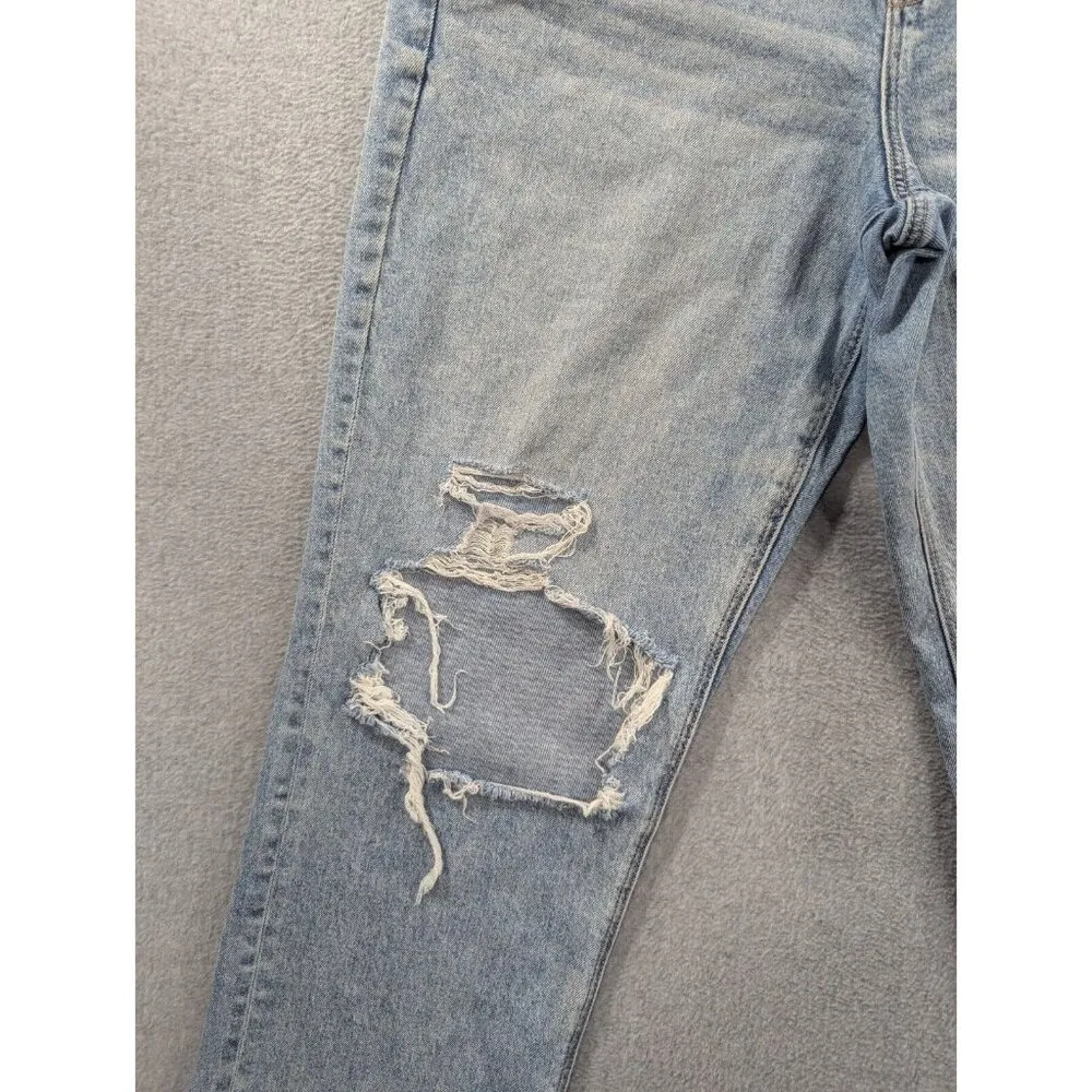 American Eagle Jeans Womens Size 12 Blue Destressed Curvy 90s Straight Whiskers - Image 4
