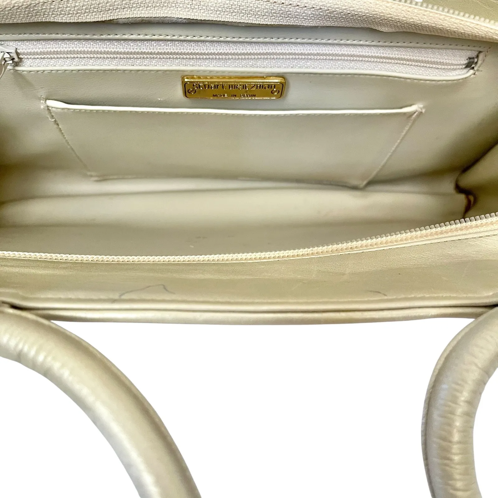 Vintage Stuart Weitzman Shimmering Leather Woven Straw Evening Bag Satchel - Image 5