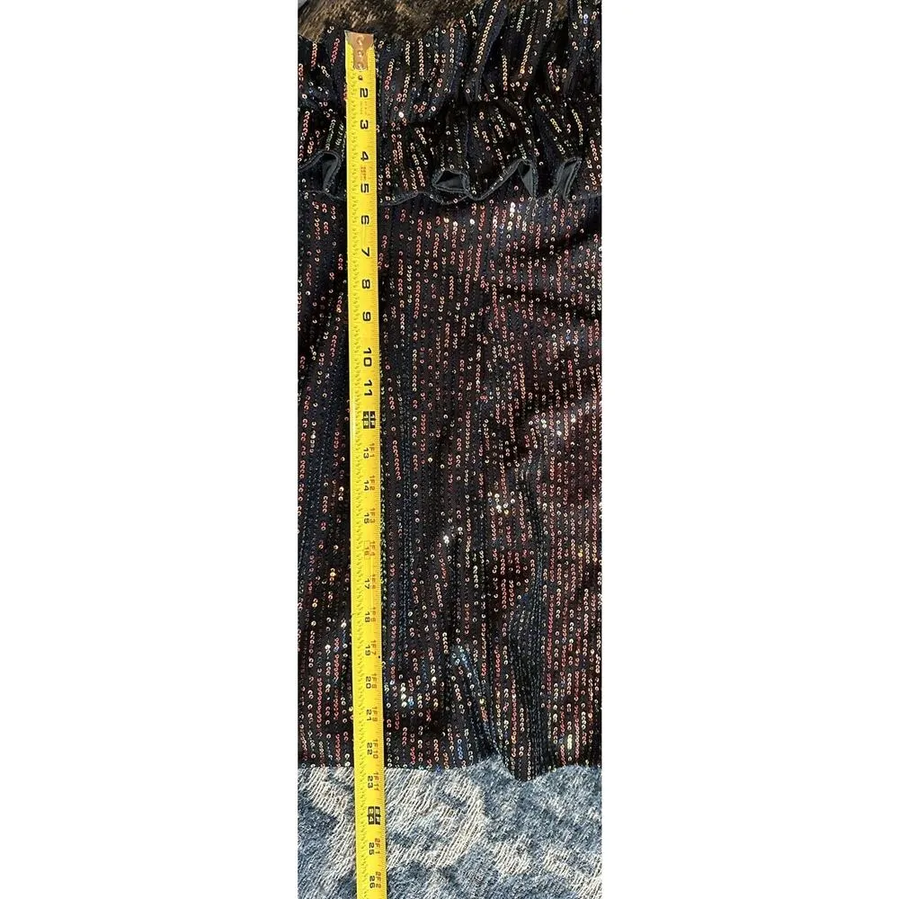 Allison & Kelly Sequin Dress Strapless Mini Sheath Ruffle Juniors Small Swiftie Black - Image 5