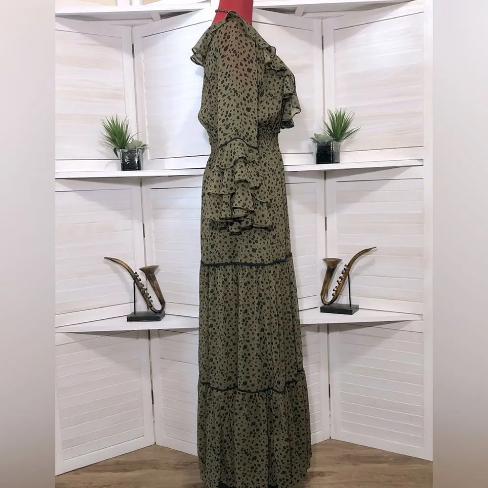 NWT Misa Los Angeles hippie boho Mavistela green black dots ruffled dress Sz XS - Image 7