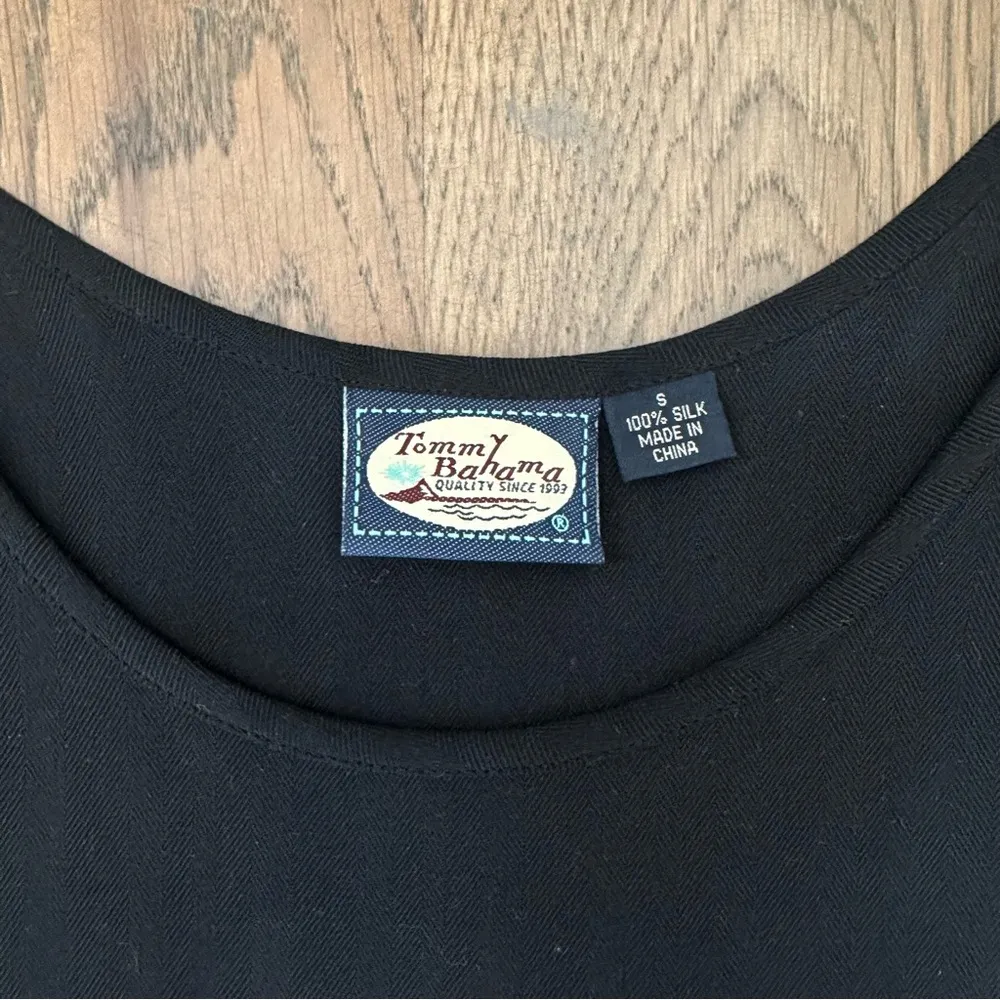 Vintage Tommy Bahama 100% Silk Herringbone Woven Sleeveless Top Black Small - Image 5
