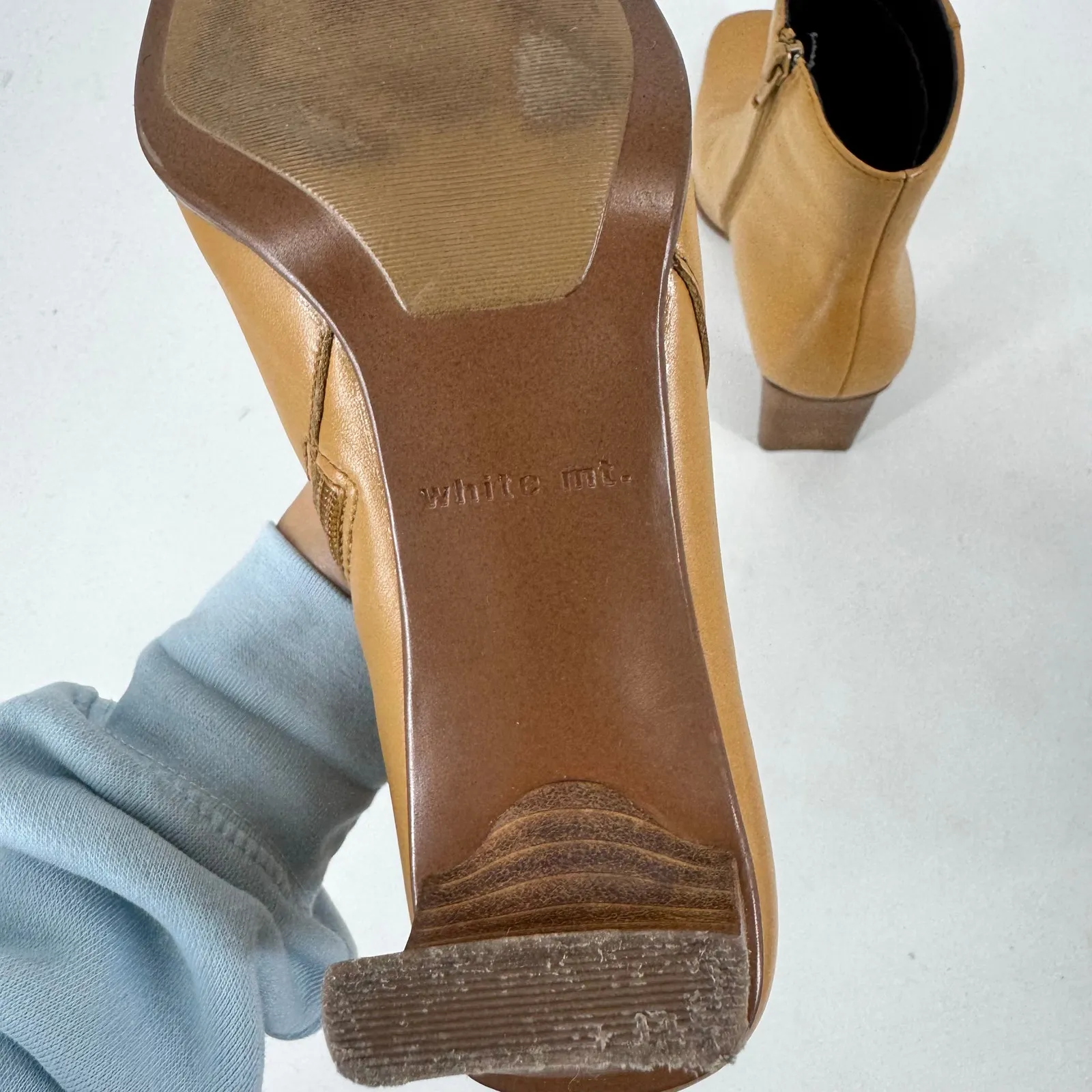 White Mountain Tan Leather Square Toe Heeled Boots - Image 5