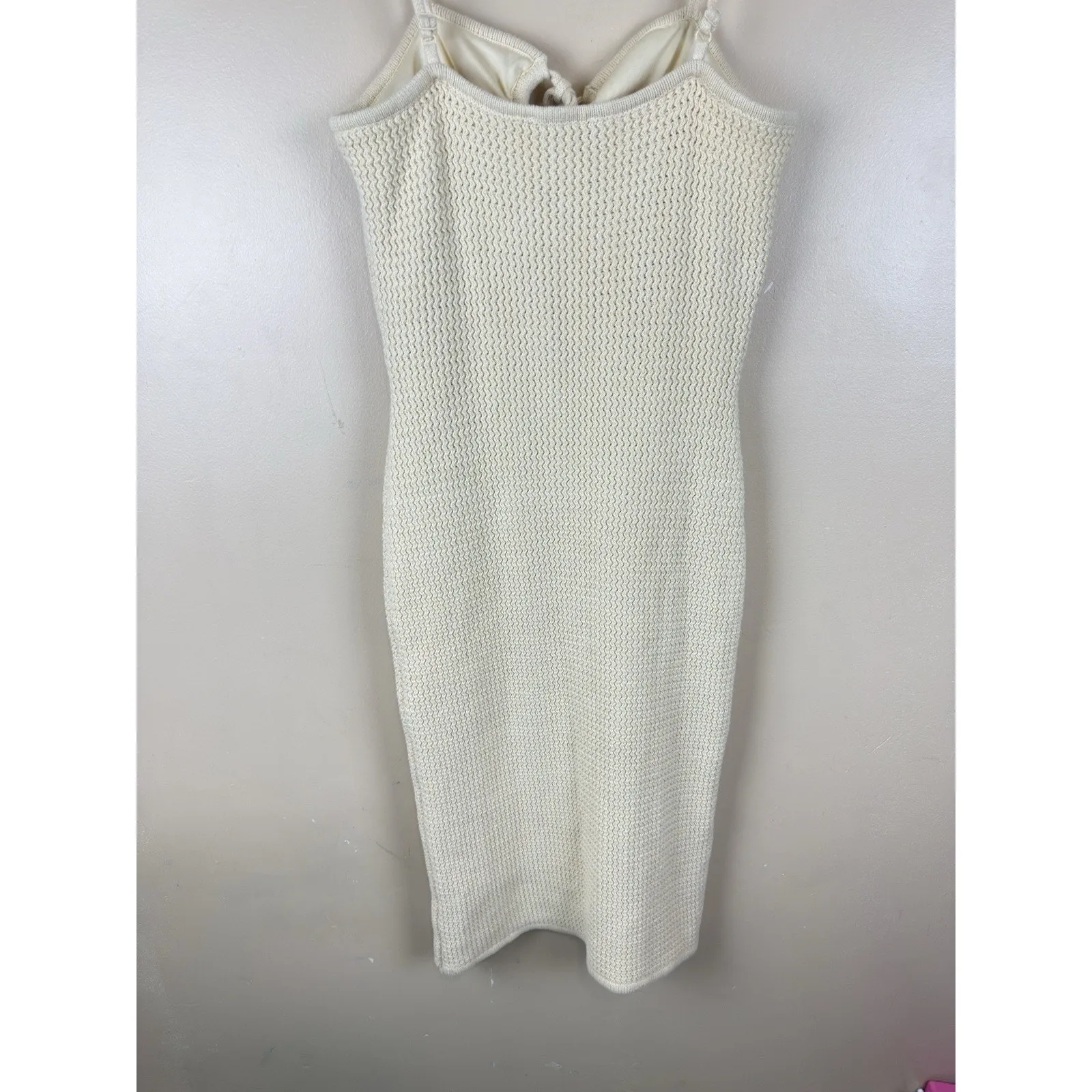 House Of Harlow 1960 Size M Beige Knit Fitted Spaghetti Strap Beach Dress - Image 7