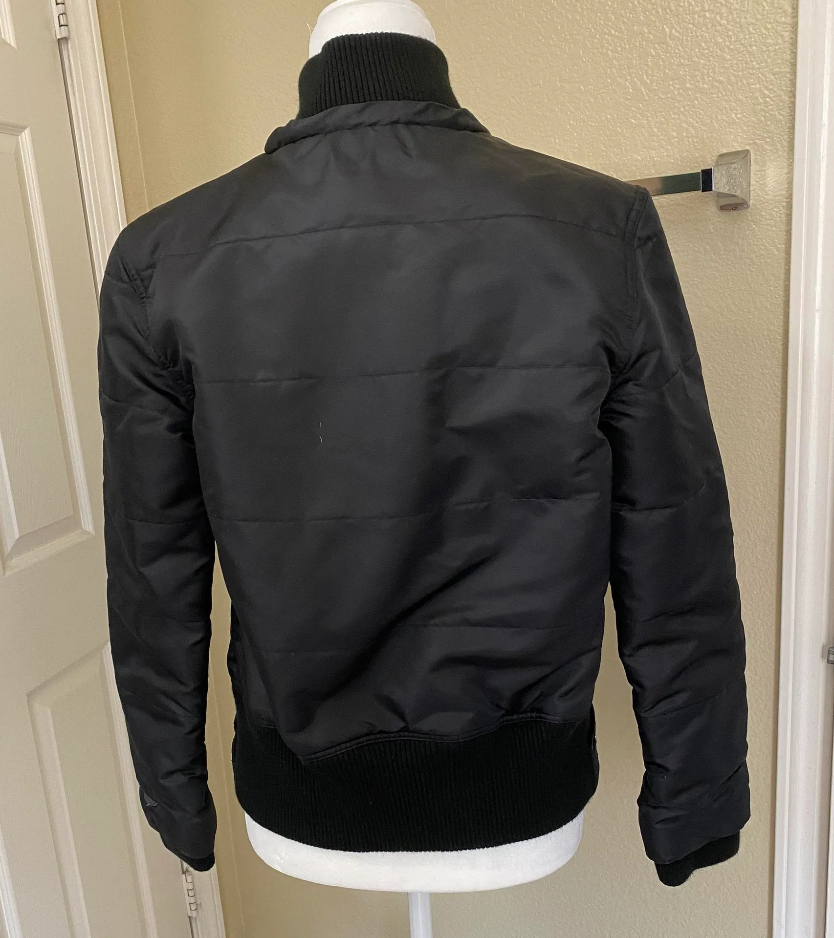 Black Bomber Jacket Turtle Neck Size L - Image 3