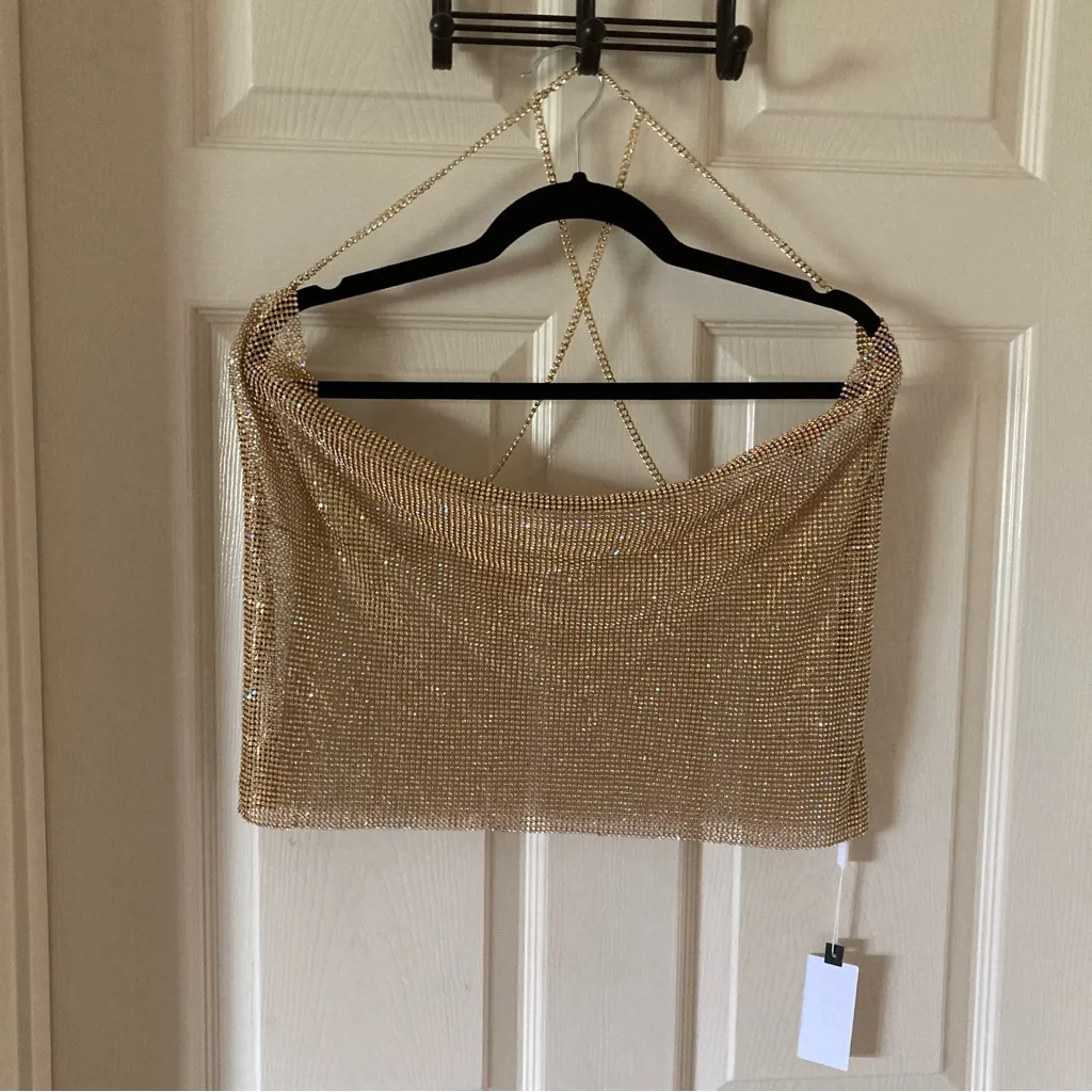 NEW ASTR The Label Mika Top Halter Cowl Neck Rainbow Metallic Open Back XL NWT - Image 7