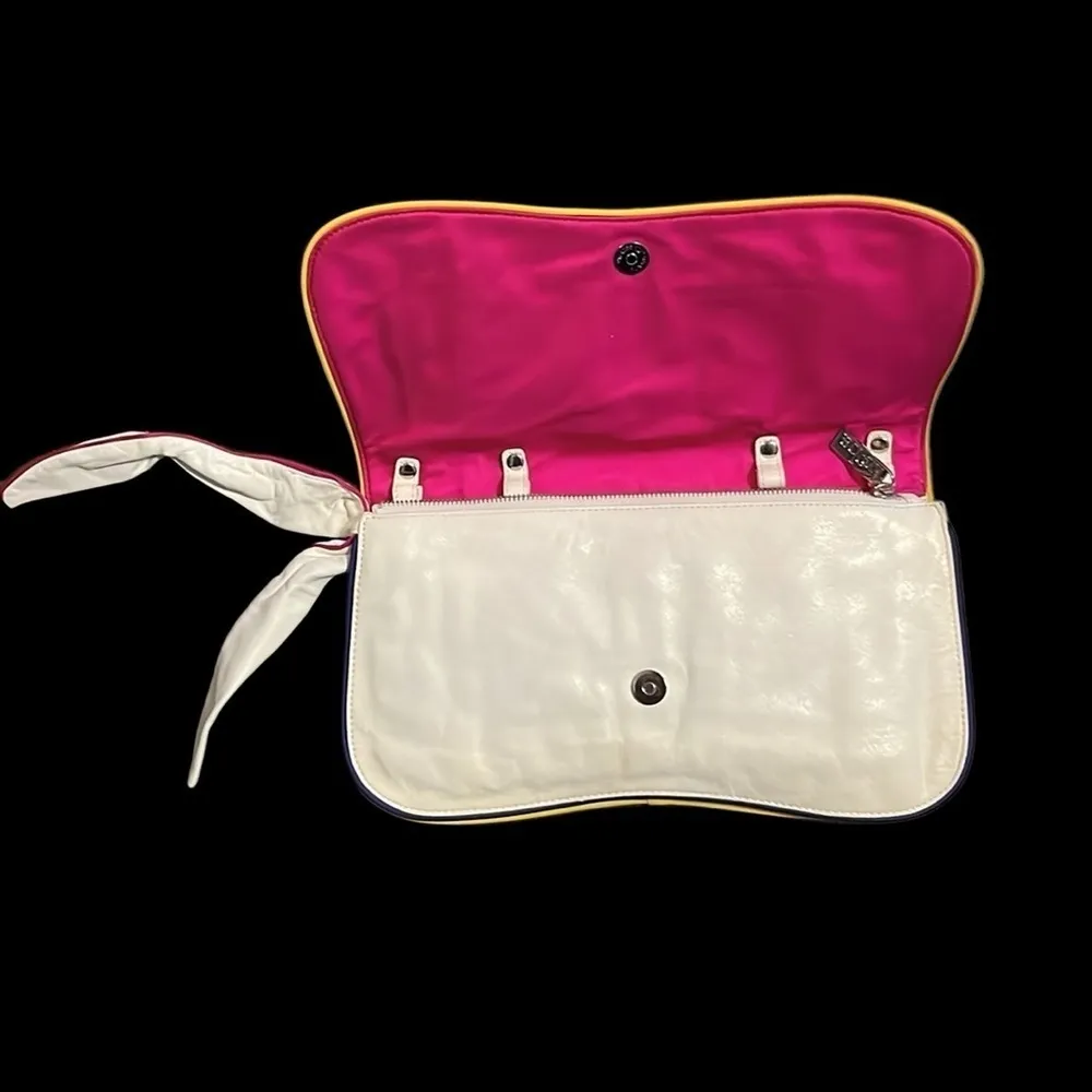 Kooba Vintage Leather Convertible Clutch Crossbody Bag with Neon Trim - Image 6