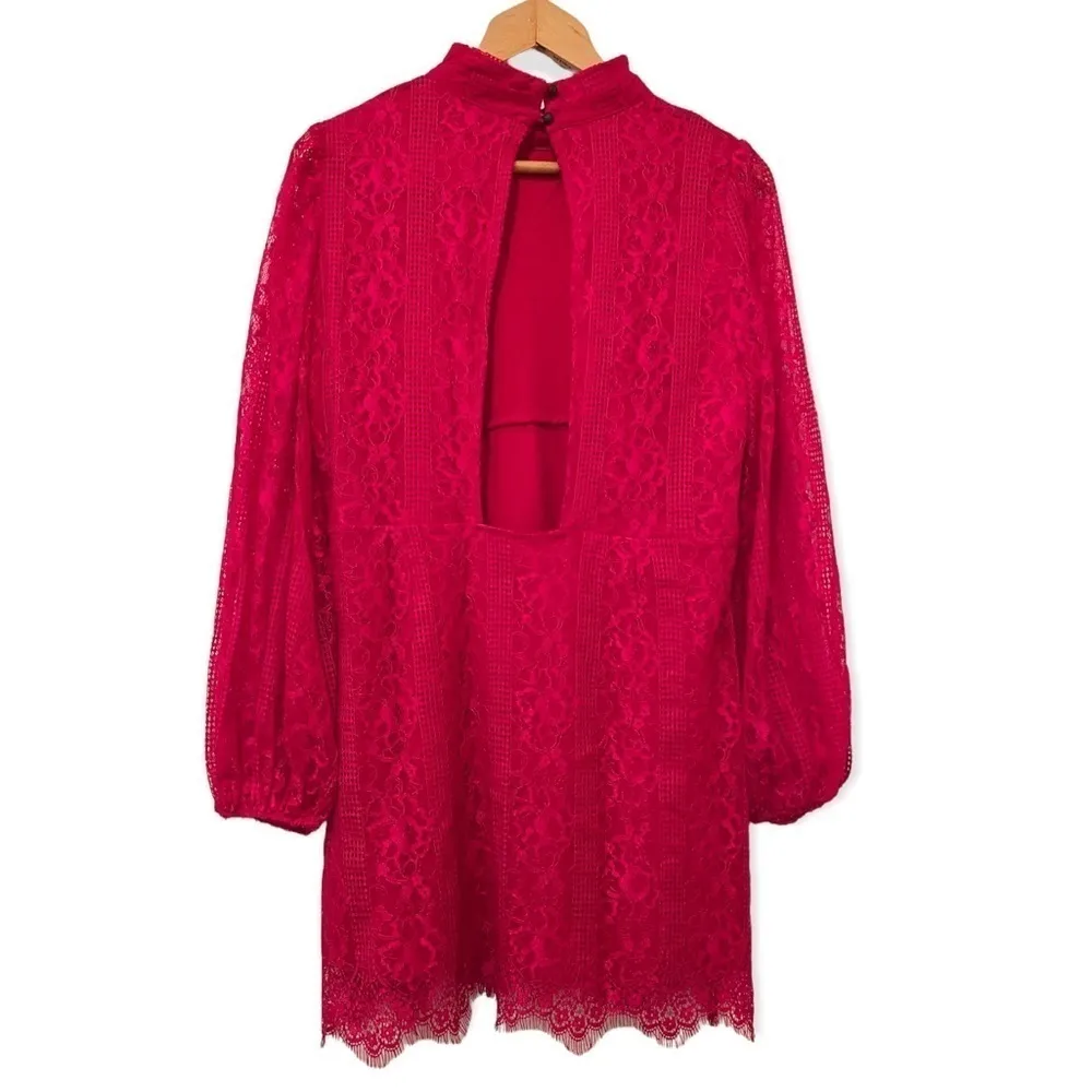 ANTHROPOLOGIE Maeve Open Back Lace Mini Dress Raspberry Size 12P NEW $190 - Image 6