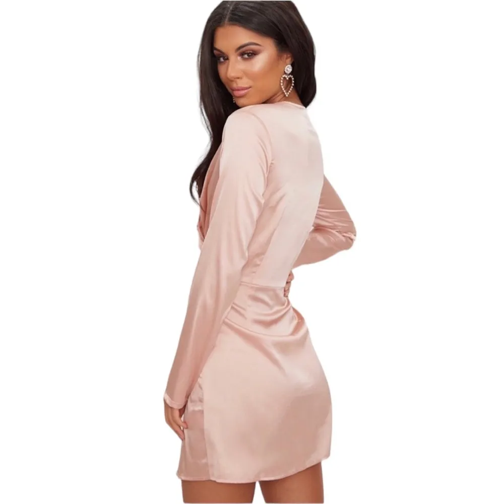 PRETTY LITTLE THING SATIN BLUSH PINK FAUX WRAP MINI DRESS 2 - Image 4