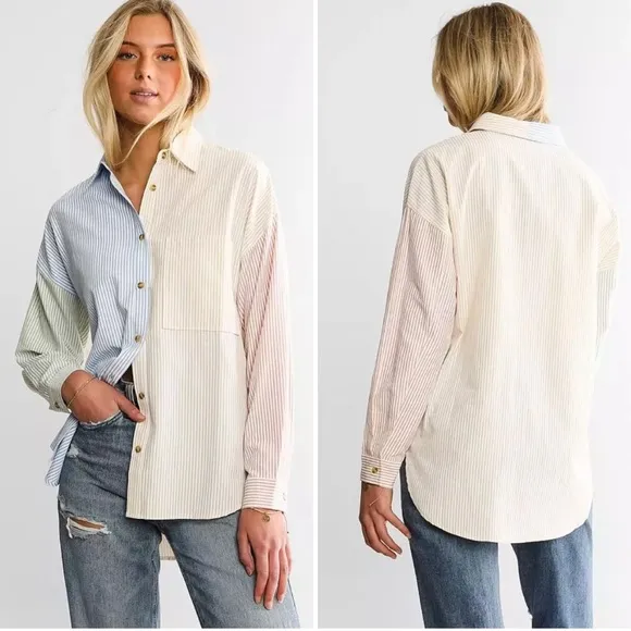 ACOA Striped Color Block Button Down Long Sleeved Shirt NWT From Buckle - Image 2