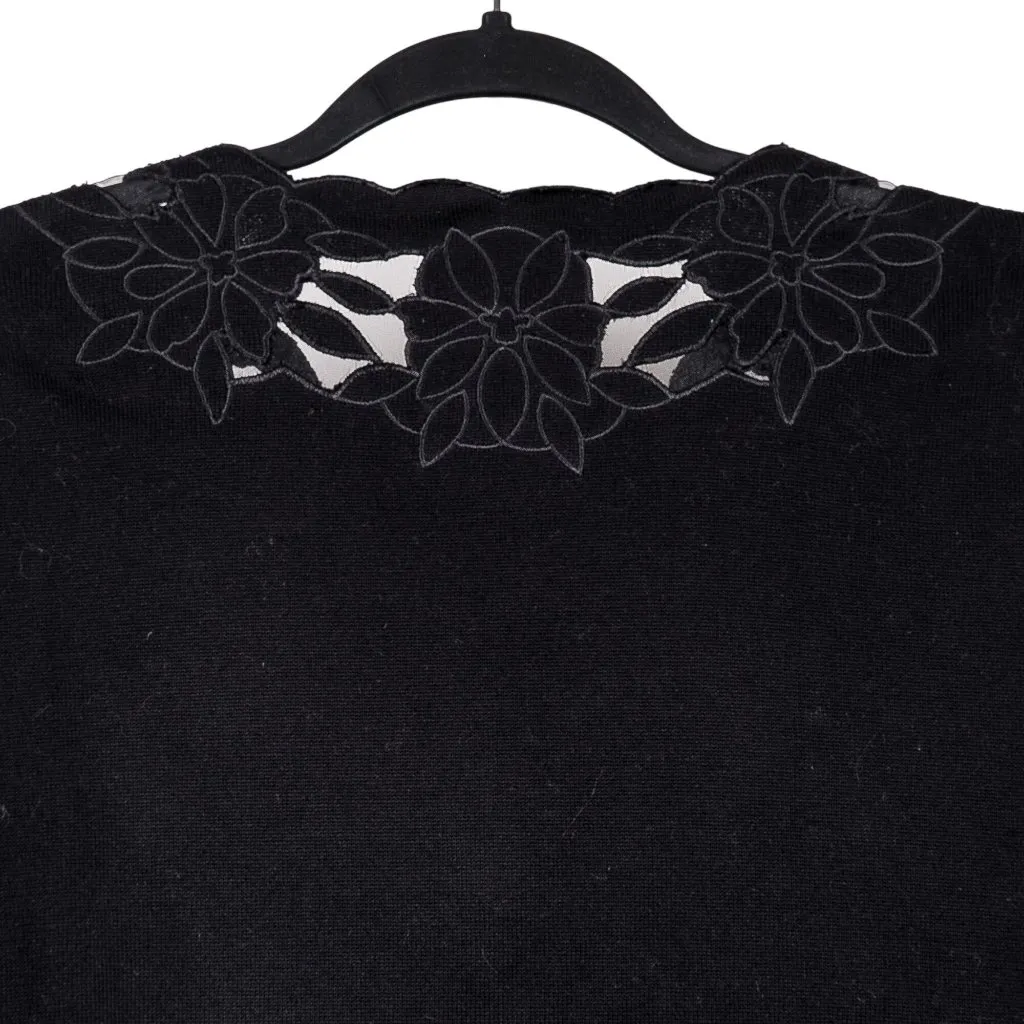 Jones Signature Floral Cardigan Petite S Womens Black Cutouts Cotton Blend - Image 6