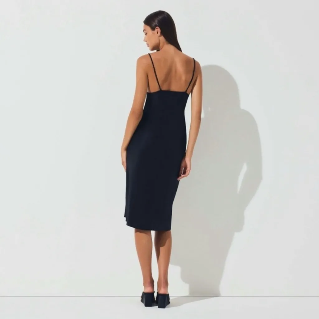 Skims Silk Midi Dress in Onyx, Size Small - Image 2