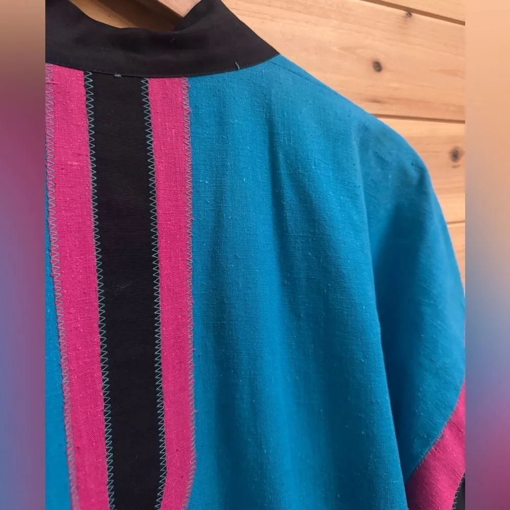 Vintage 70’s Youth Guild Size Large Unisex Colorful Colorblock Full Length Robe Blue - Image 10