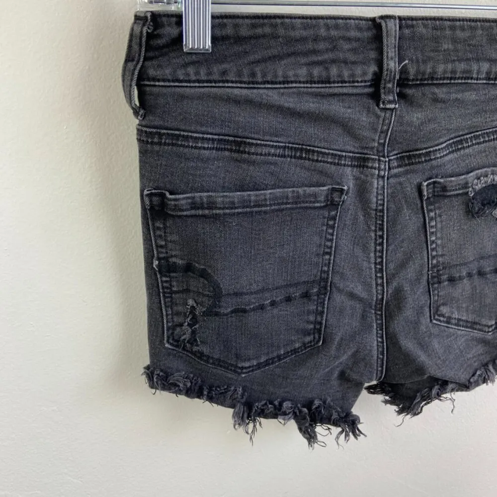 American Eagle Faded Black Super Stretch Hi-Rise Distressed Shortie Shorts - Image 9