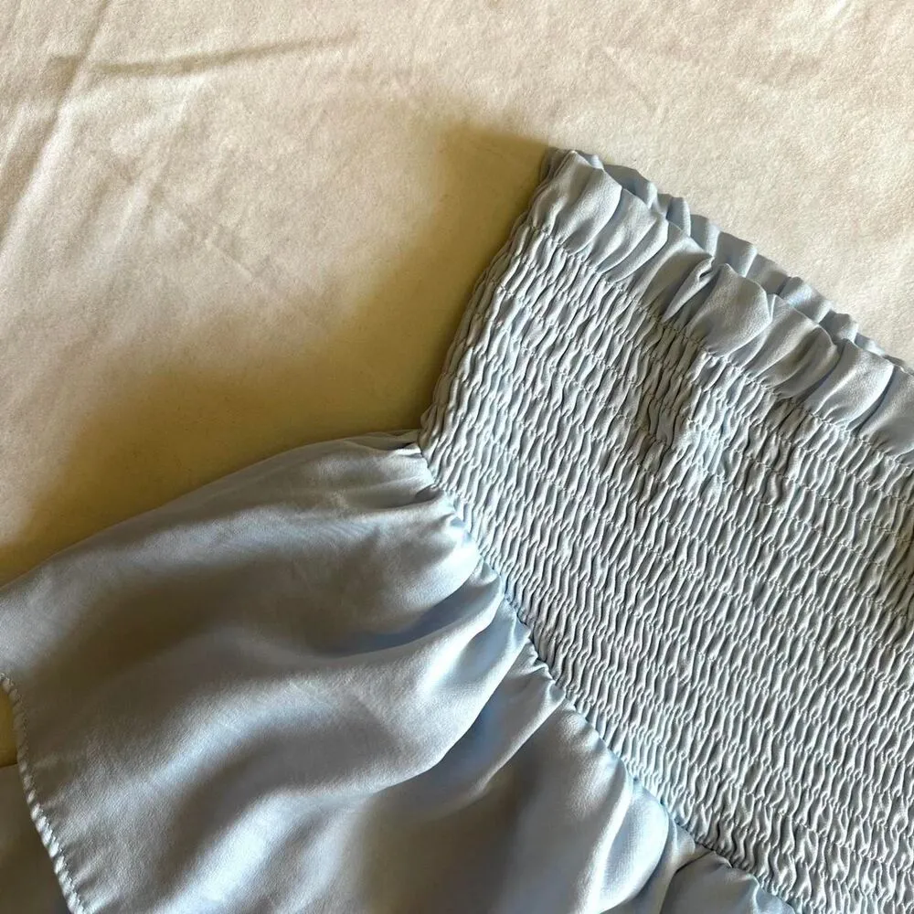 Baby Blue Mini Skort Tiered Ruffles Shirring Sz L Preppy Tennis - Image 2