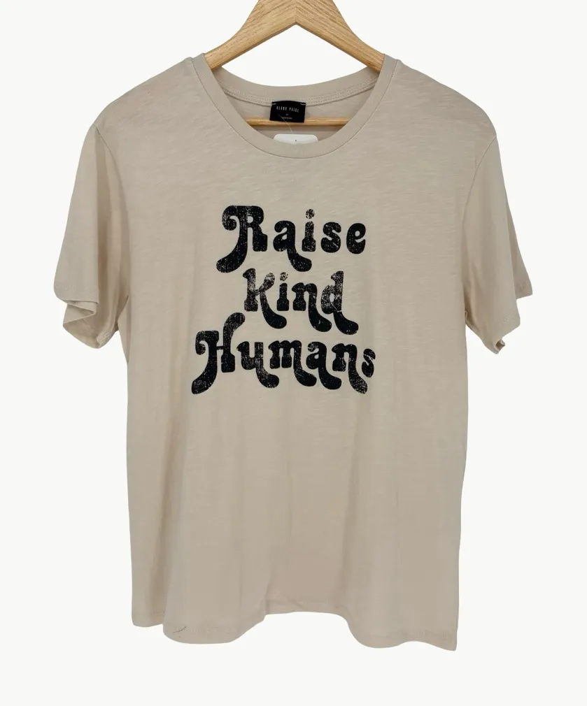 NWT Blank Paige "Raise Kind Humans” Graphic Short Sleeve Tee | Medium | Ivory - Image 1