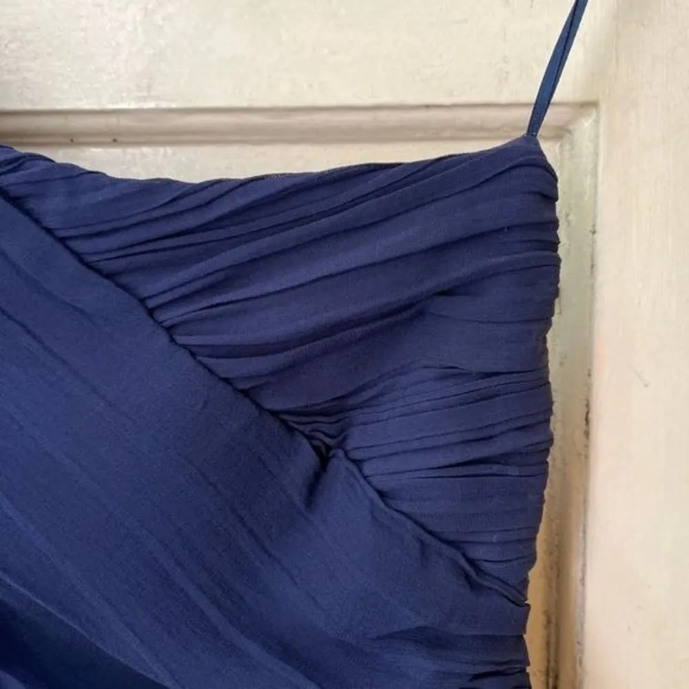 Theory Taliana Georgette silk navy one shoulder Grecian crepe cocktail dress 2 - Image 4