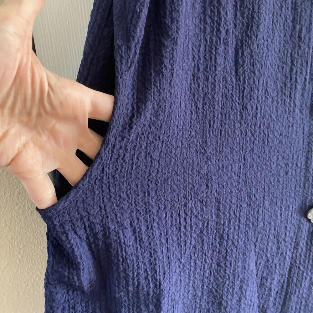 Soft Surroundings Navy Sleeveless tunic‎ top blouse Metal Button Size Large - Image 3