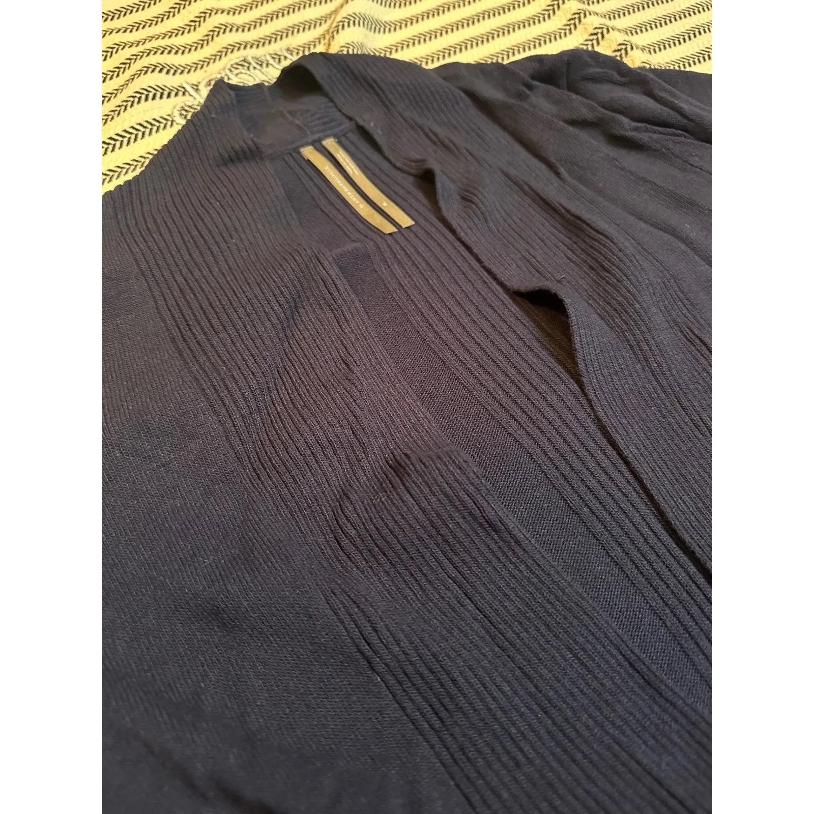 Anthropology Navy Blue Ribbed Knit Shawl Collar Cardigan Sweater Peplum - Image 3