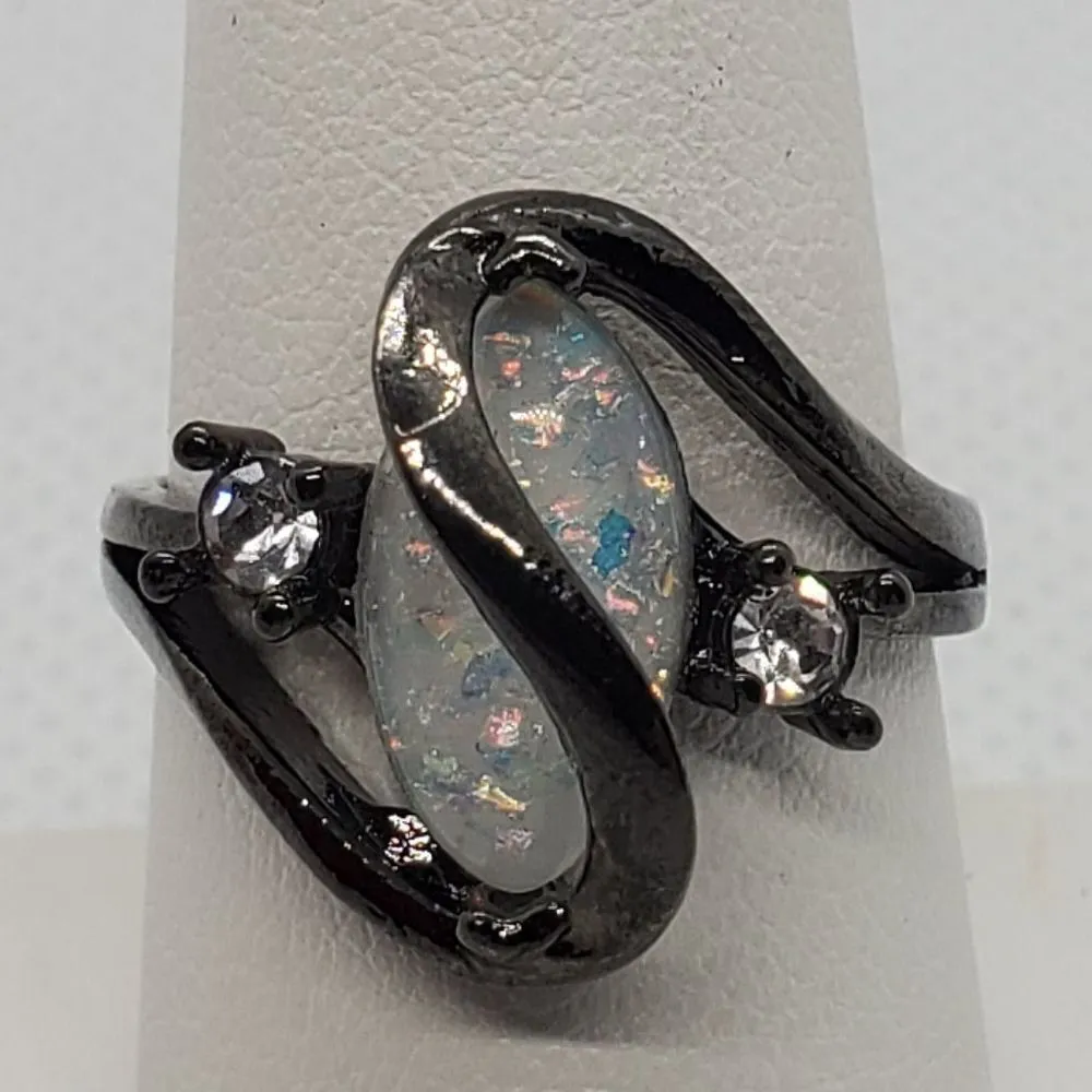 Sterling Silver Opal & Rhinestone Ring Gray - Image 2