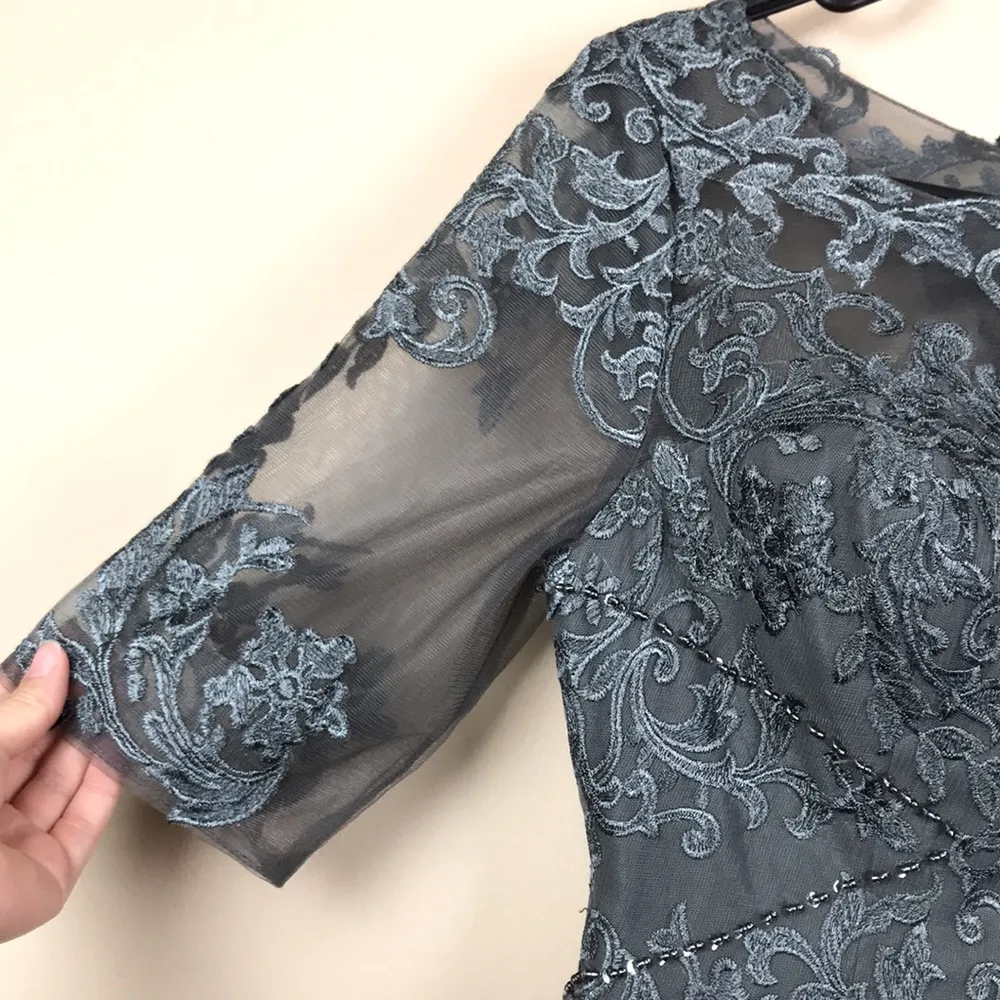 NWT JJ’s House A-Line Boat Neck Asymmetrical Chiffon Lace Mother of Bride Dress - Image 4