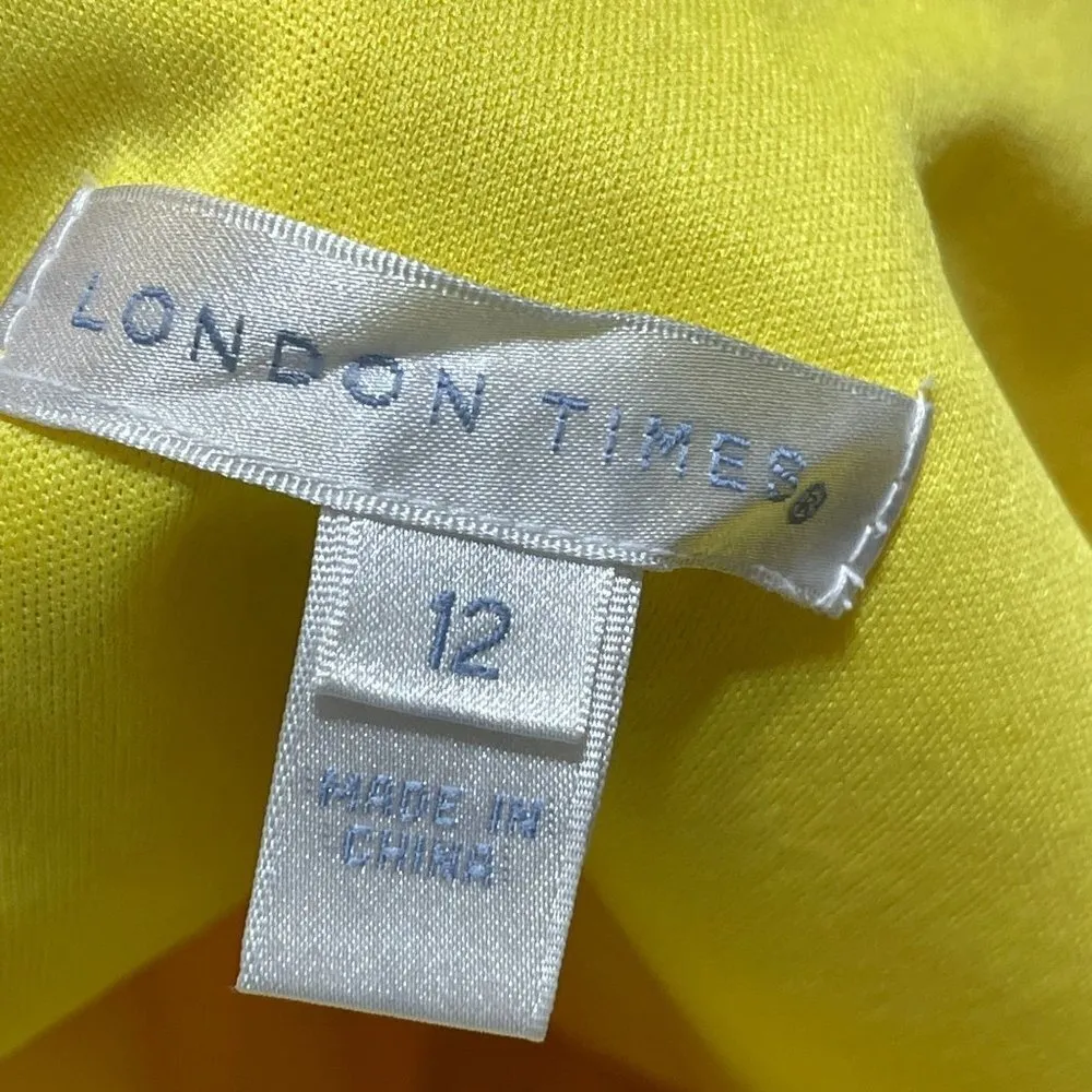 London Times Women's Sheath Dress One Shoulder Bow Bright Yellow Size 12 - Image 4