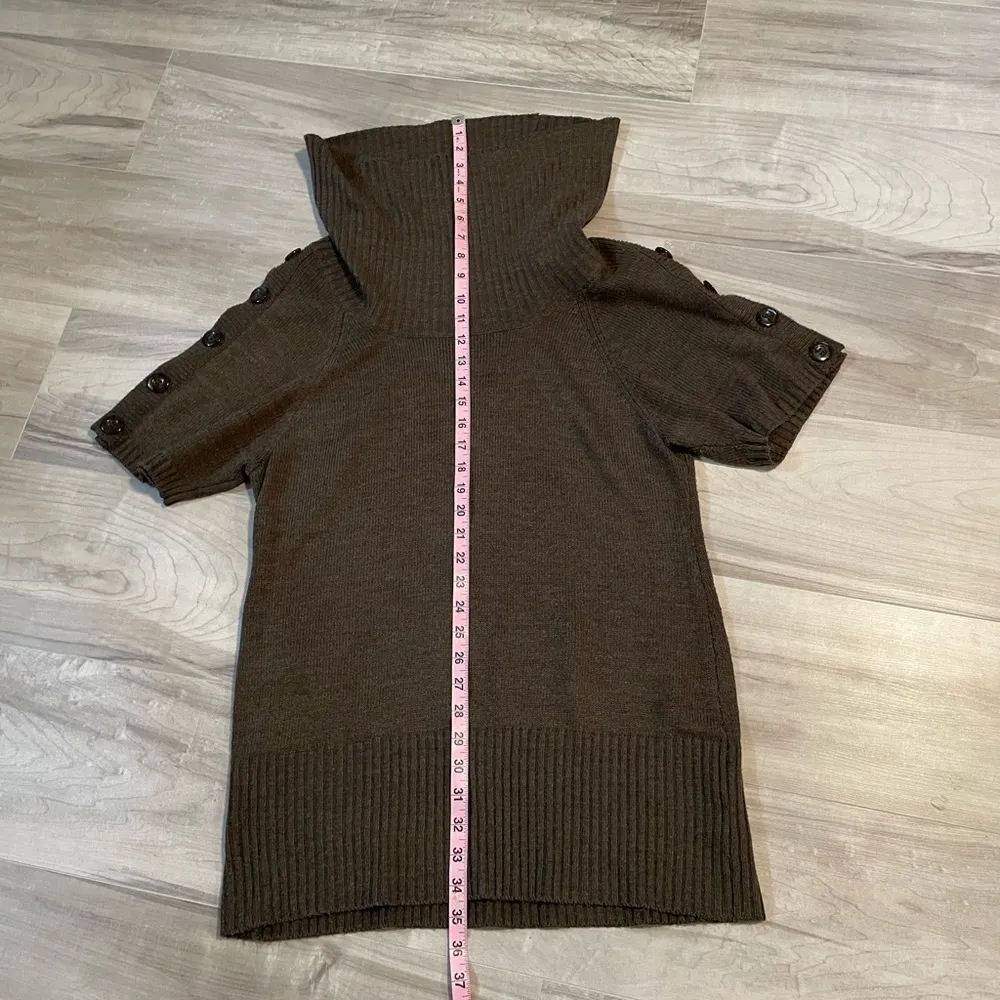 Worthington Brown Cowl Neck Short Sleeve Sweater Tunic Botton Detail- Size Large - Image 7
