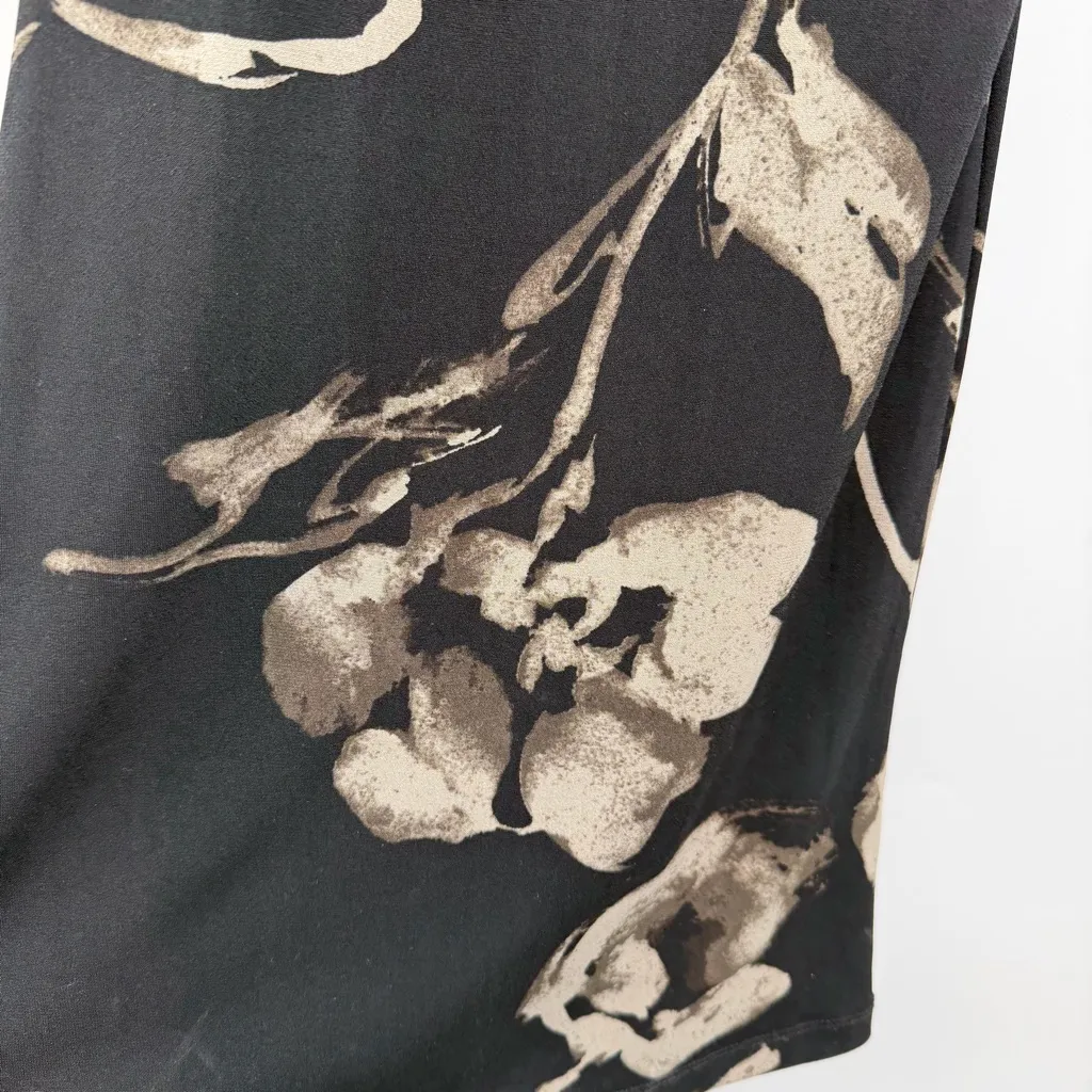 Joseph Ribkoff black/taupe wide leg palazzo pants pull on floral abstract US 8 - Image 6