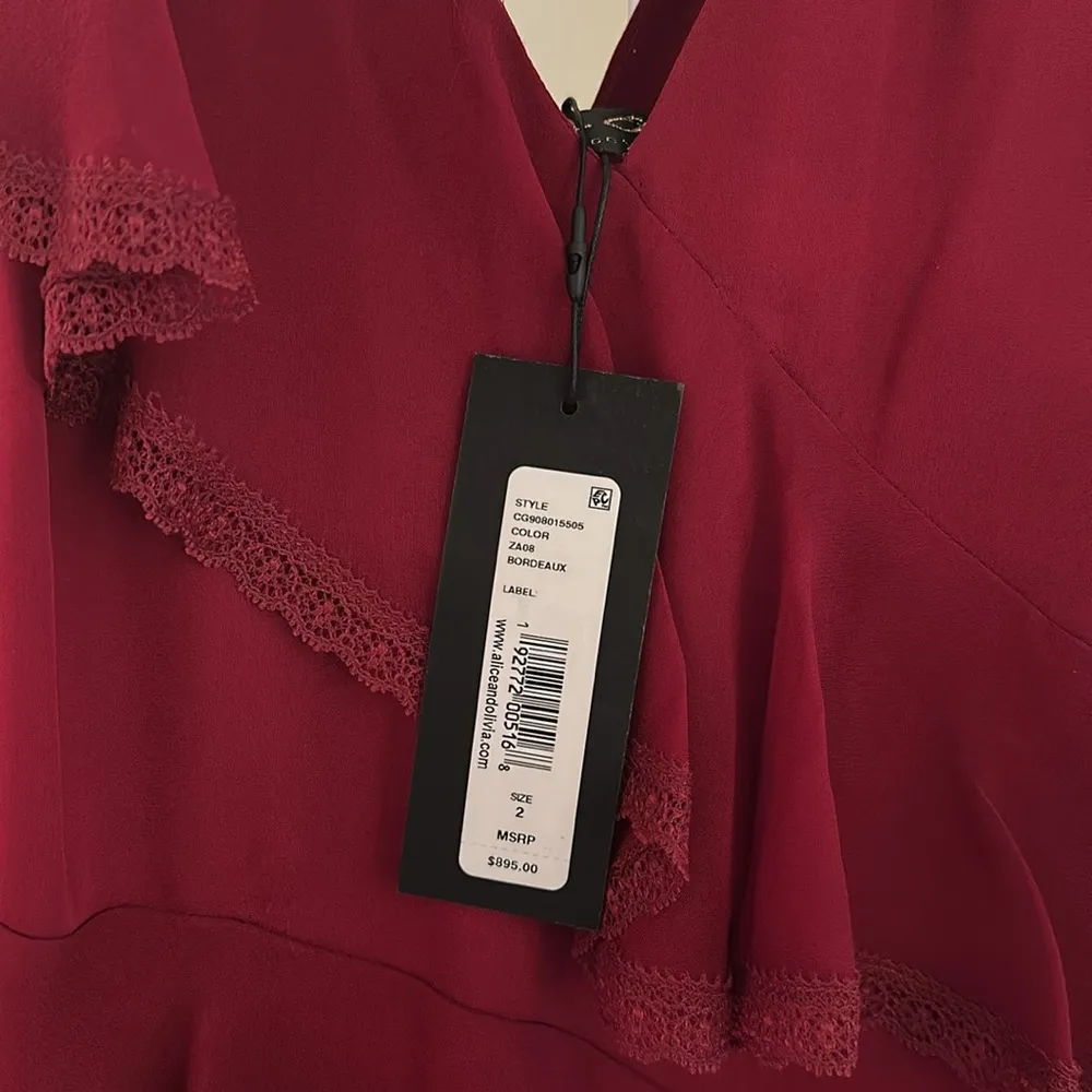 NWT ALICE + OLIVIA
Mariana Silk High-Low Ruffle Dress ** has flaw - size 2 - Image 7