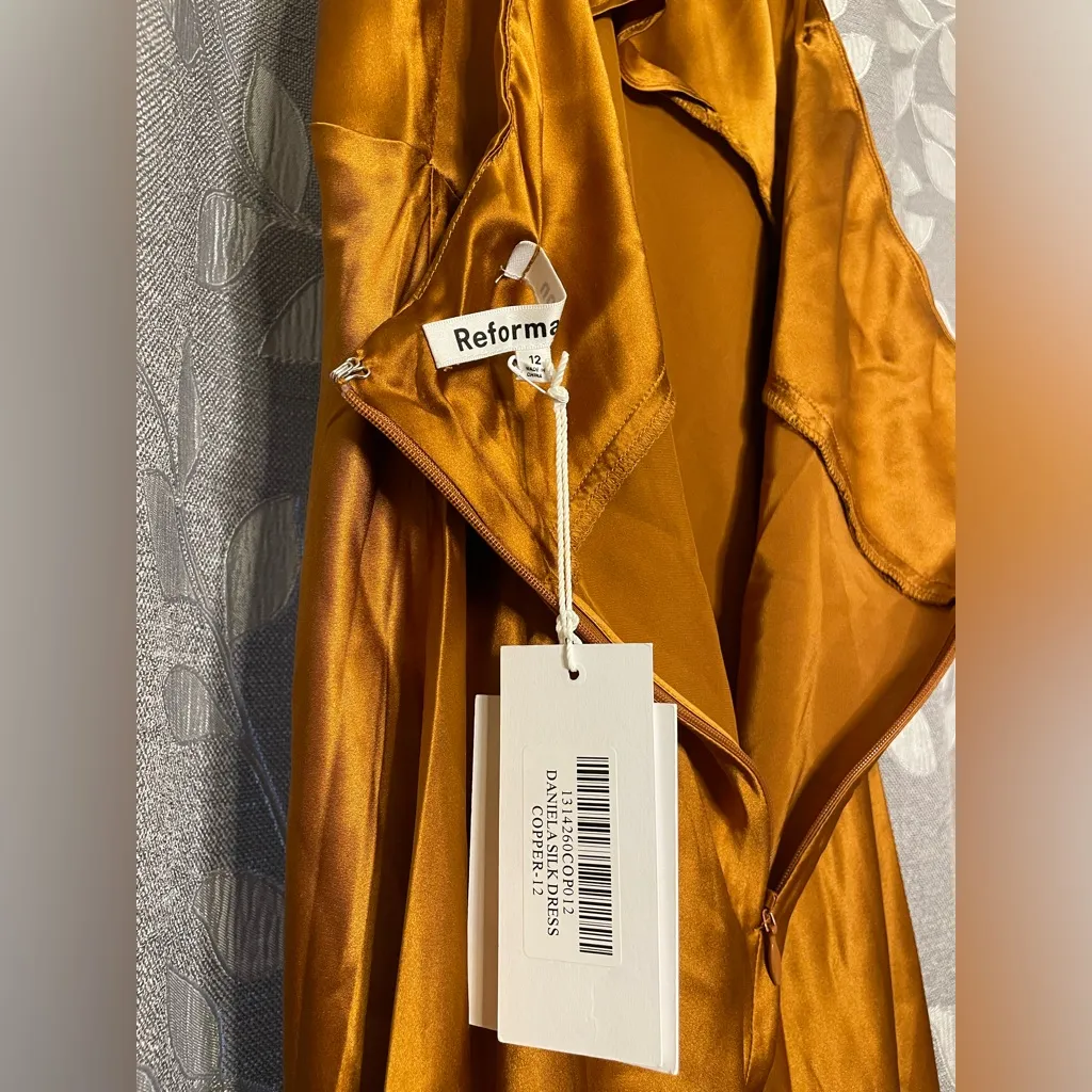 Reformation  Daniela Silk Dress in Copper Size 12 - Image 7