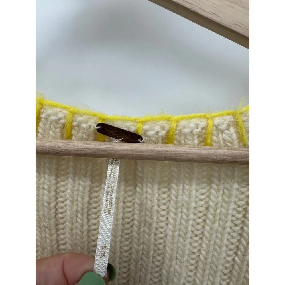 Free People Cardigan Sweater Women Medium Cream Yellow Knit Babydoll Wool Blend - Image 6