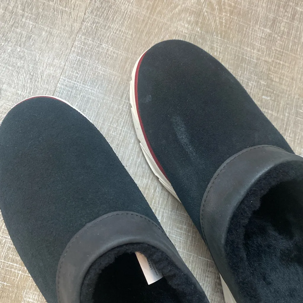 L.L. Bean Kennebec Shearling Clogs 7 Black Suede Shearling Mule Slip On Shoes - Image 10