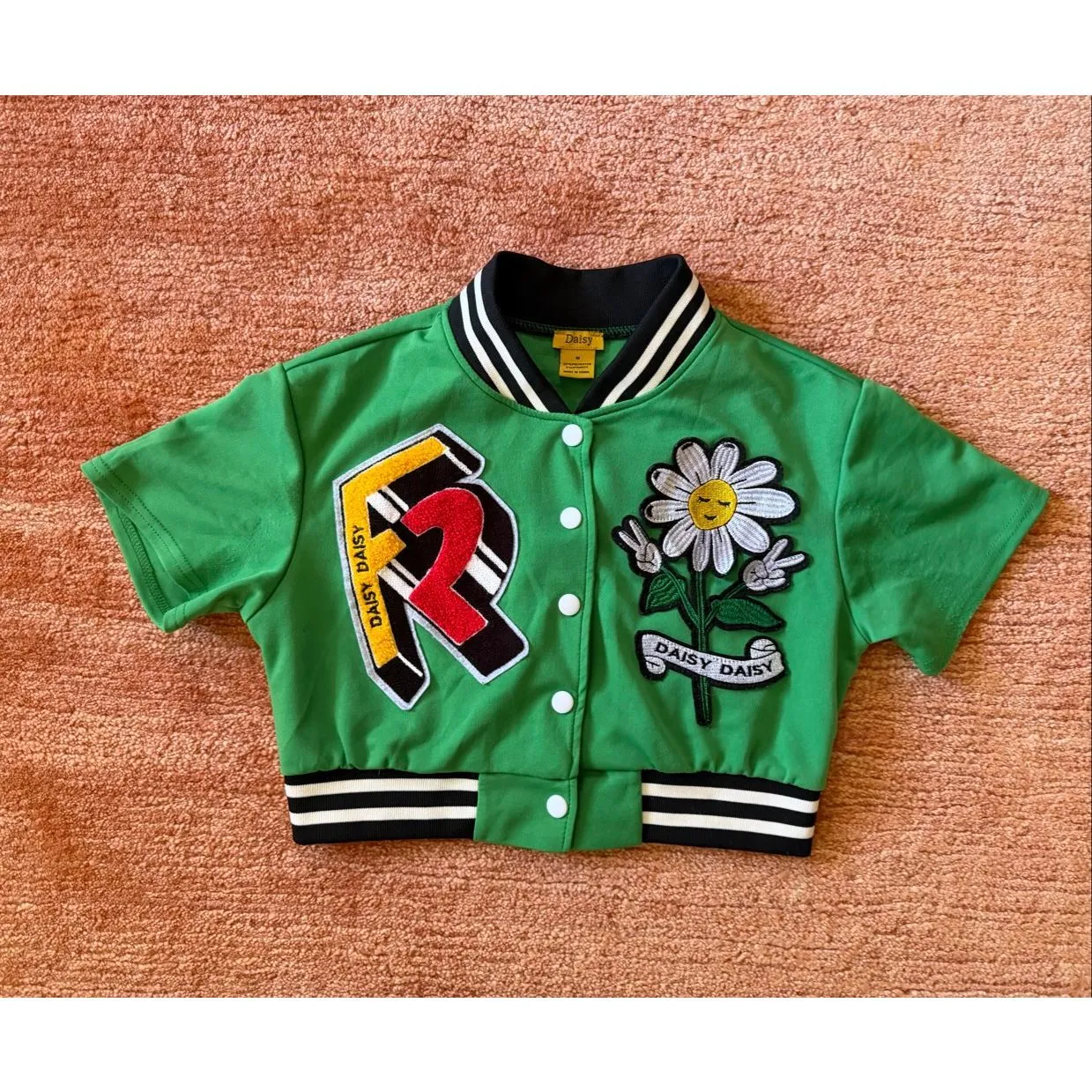 Daisy green varsity cropped jacket with patches M - Image 2
