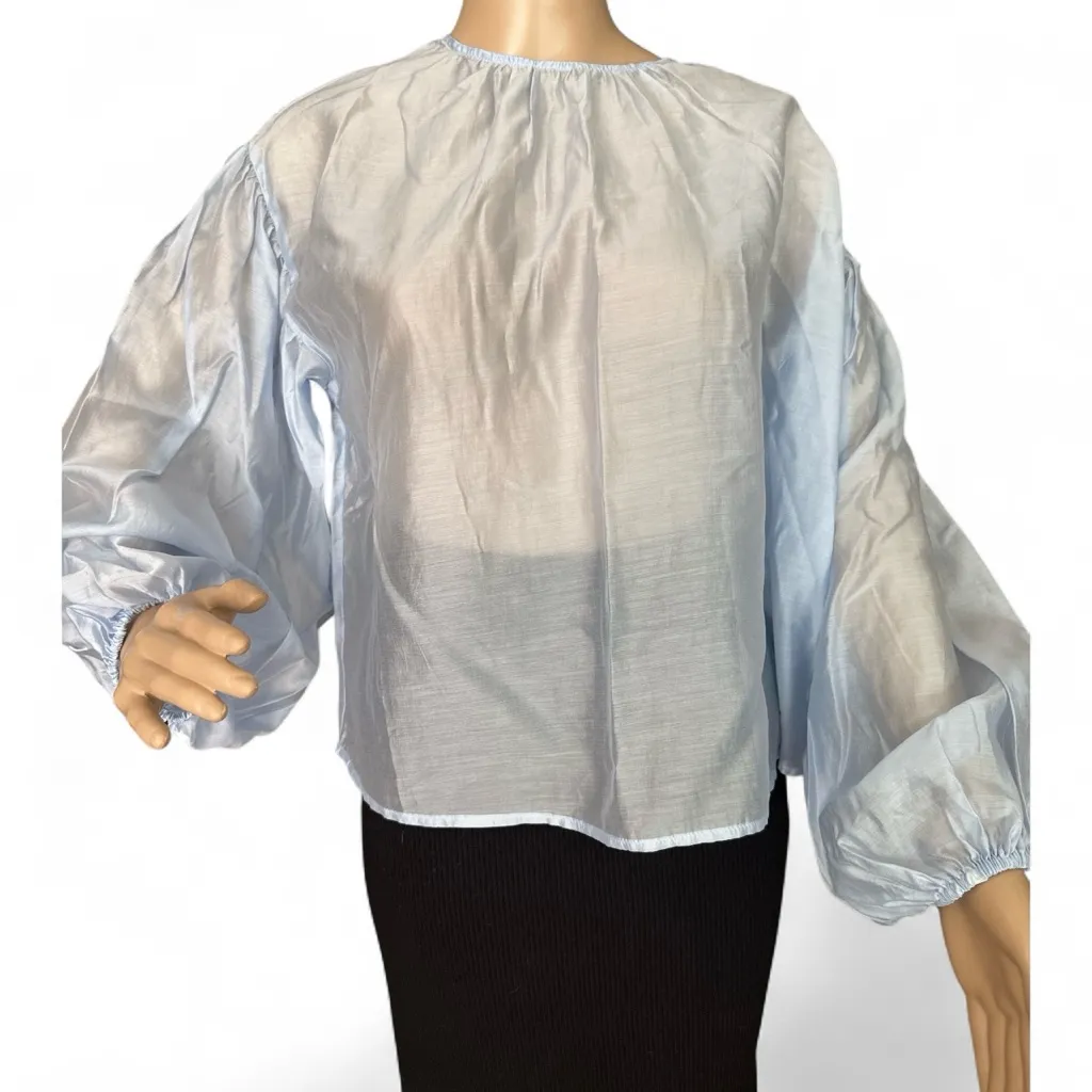 NWT Future Collective Women's Sheer Balloon Long Sleeve
Blouse Light Blue XS - Image 2