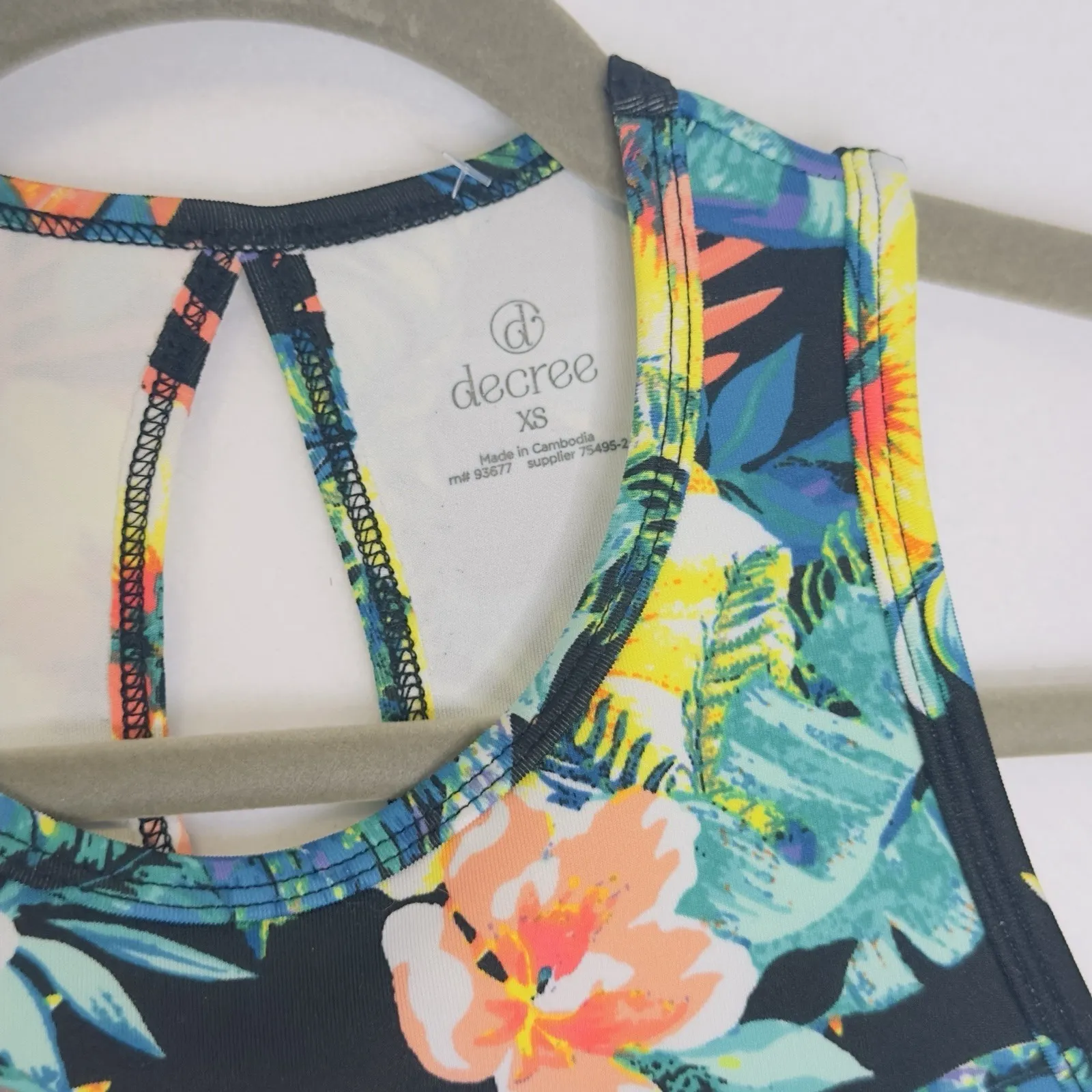 Decree Tropical Floral Print Crop Tank Top Racerback Keyhole Cutout XS - Image 2