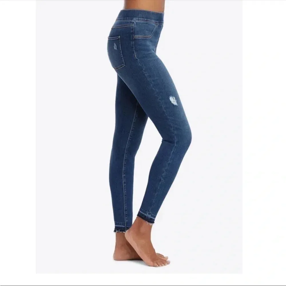 Spanx Distressed Ankle Skinny Jeans High Waisted Stretch Blue Women's Size S - Image 3