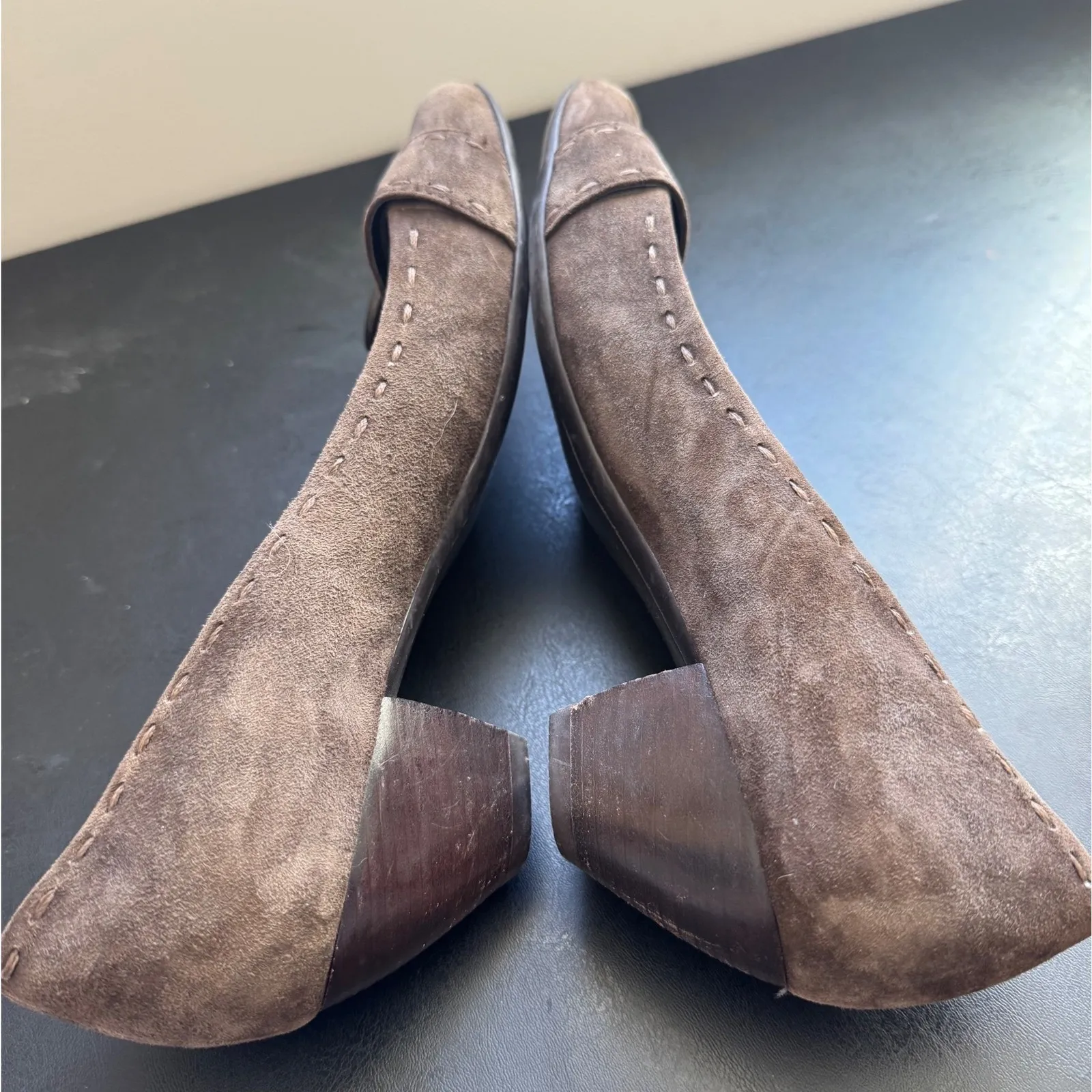 90s Vintage Franco Sarto Womens Suede Leather Slip on Button Mary Janes sz 9 Y2K Brown - Image 5