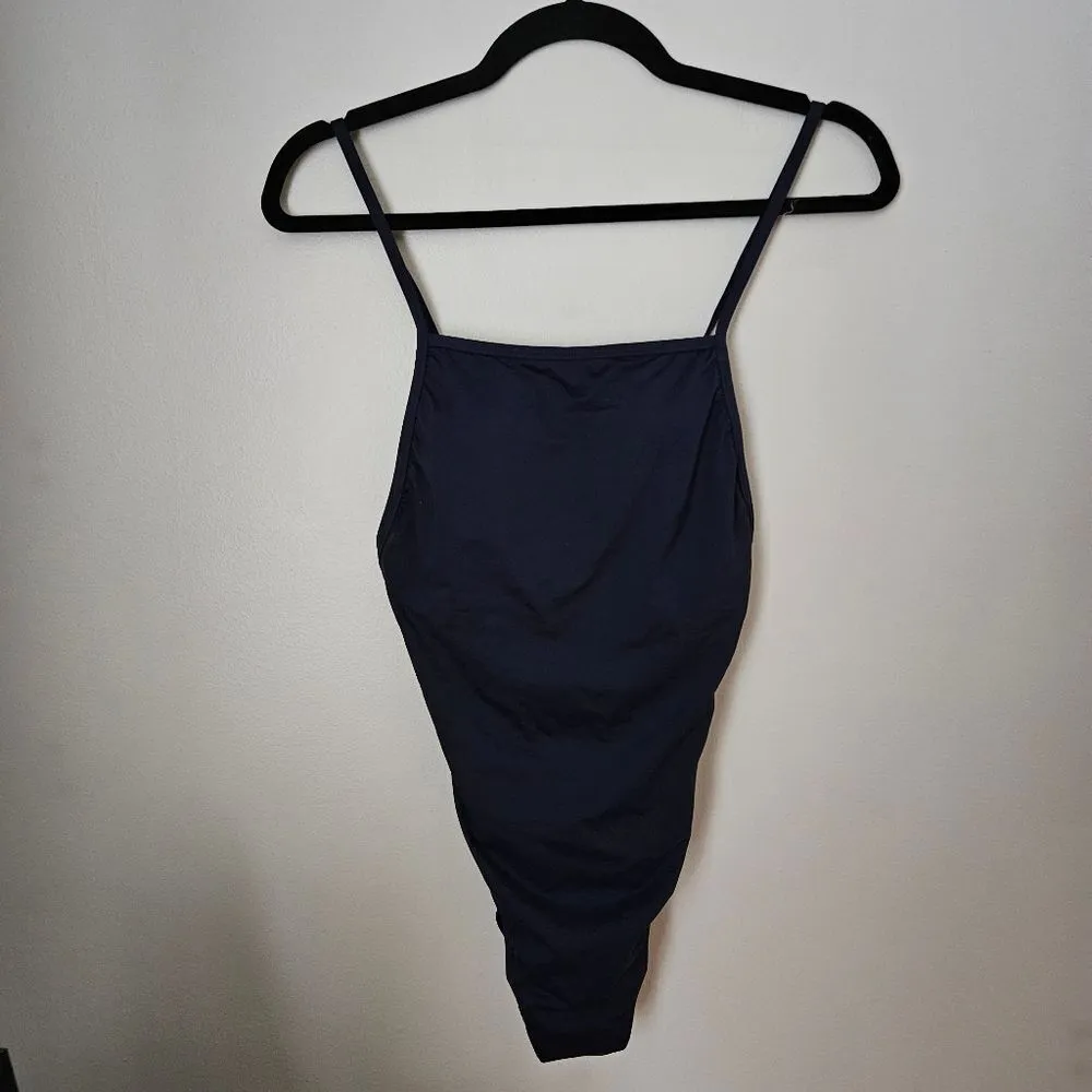 Andie Swim One Piece Bathing Suit LT Paloma Navy Tall Tie Back Neutral Vacation - Image 14