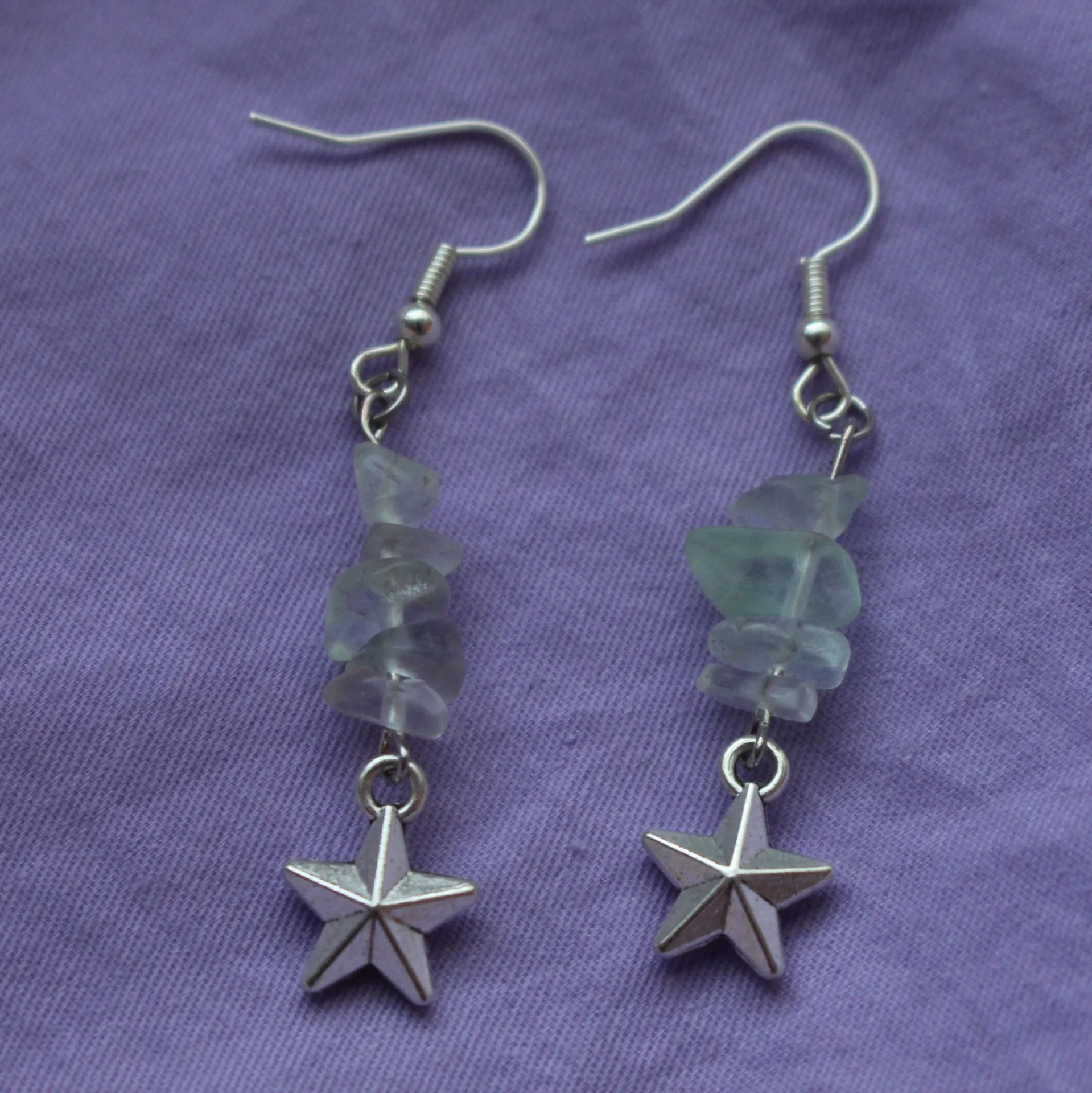 Handmade Star Earrings Green - Image 3