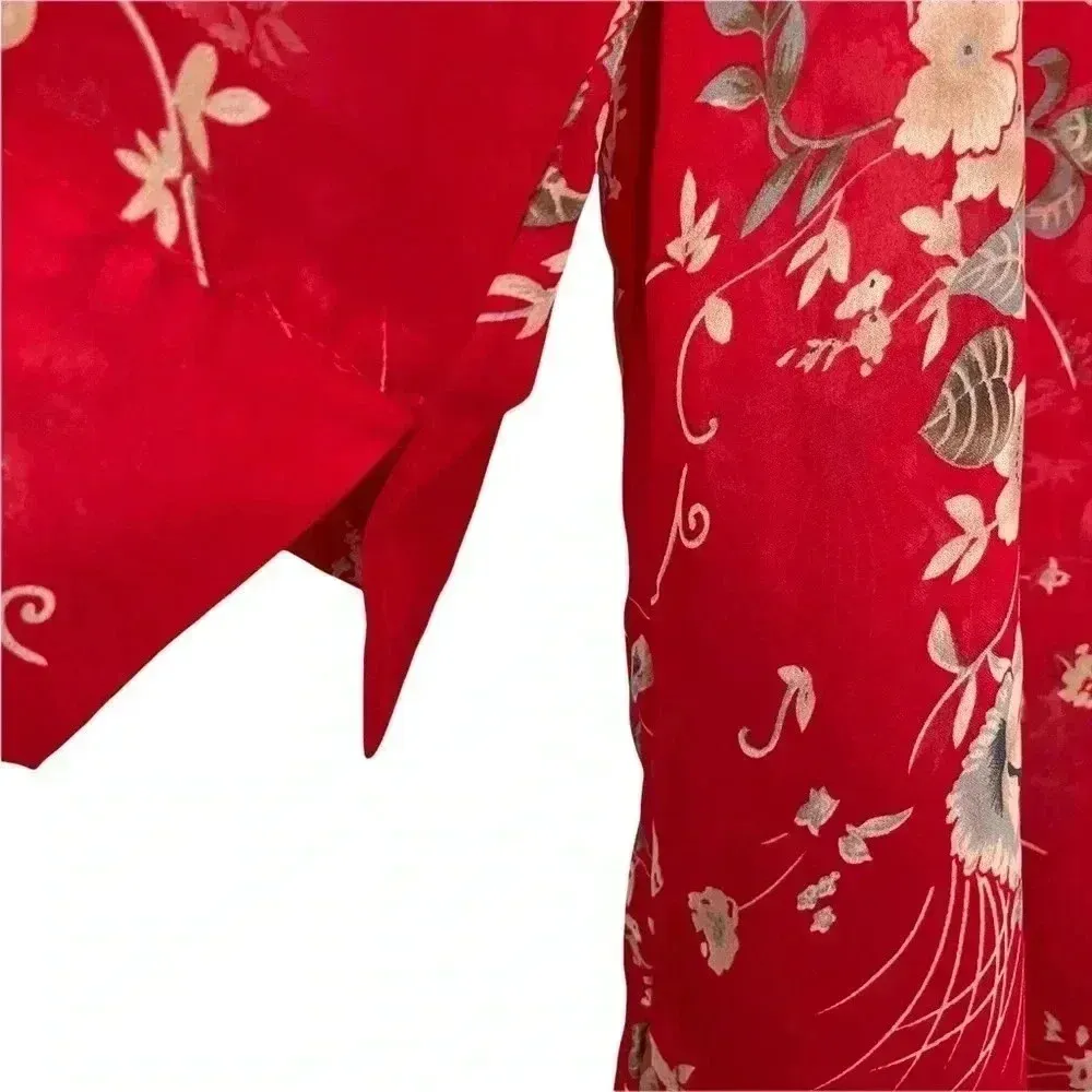 Vintage Red Sheer Floral Blouse Top 3/4 Sleeve 18W - Image 4
