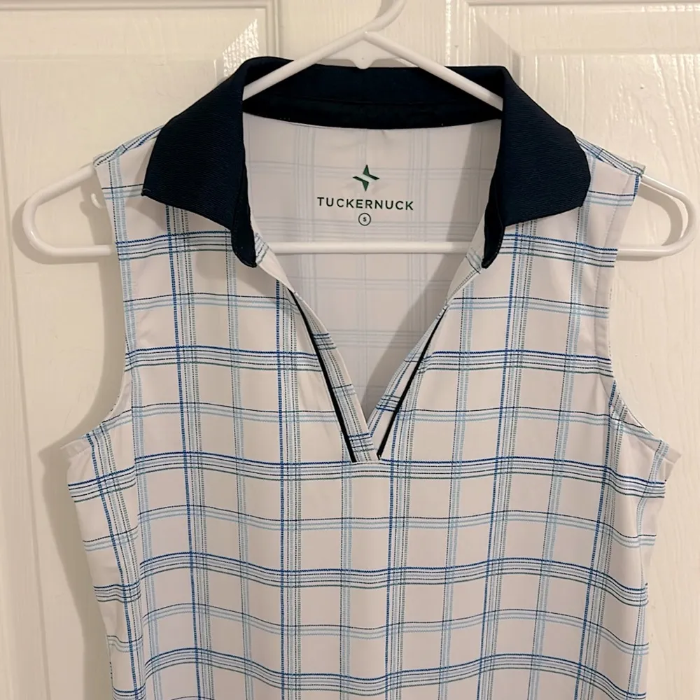 Tuckernuck Sport Provincial Plaid Sleeveless Caroline Polo Shirt Size Small - Image 3