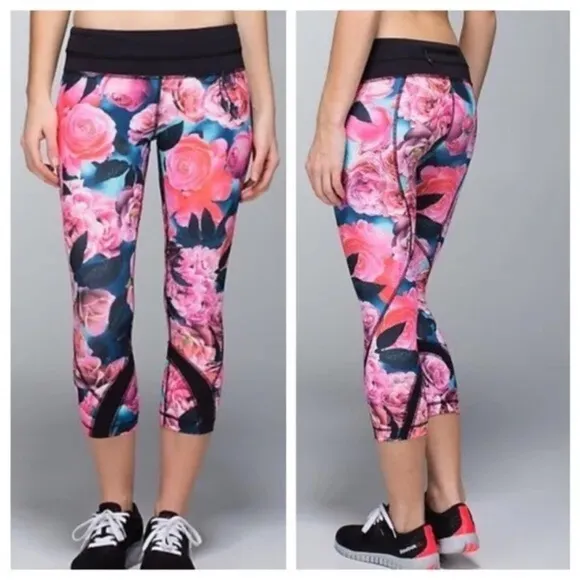 Lululemon Run: Inspire Crop II Secret Garden / Black Pink Floral Barbie Size 4 - Image 2