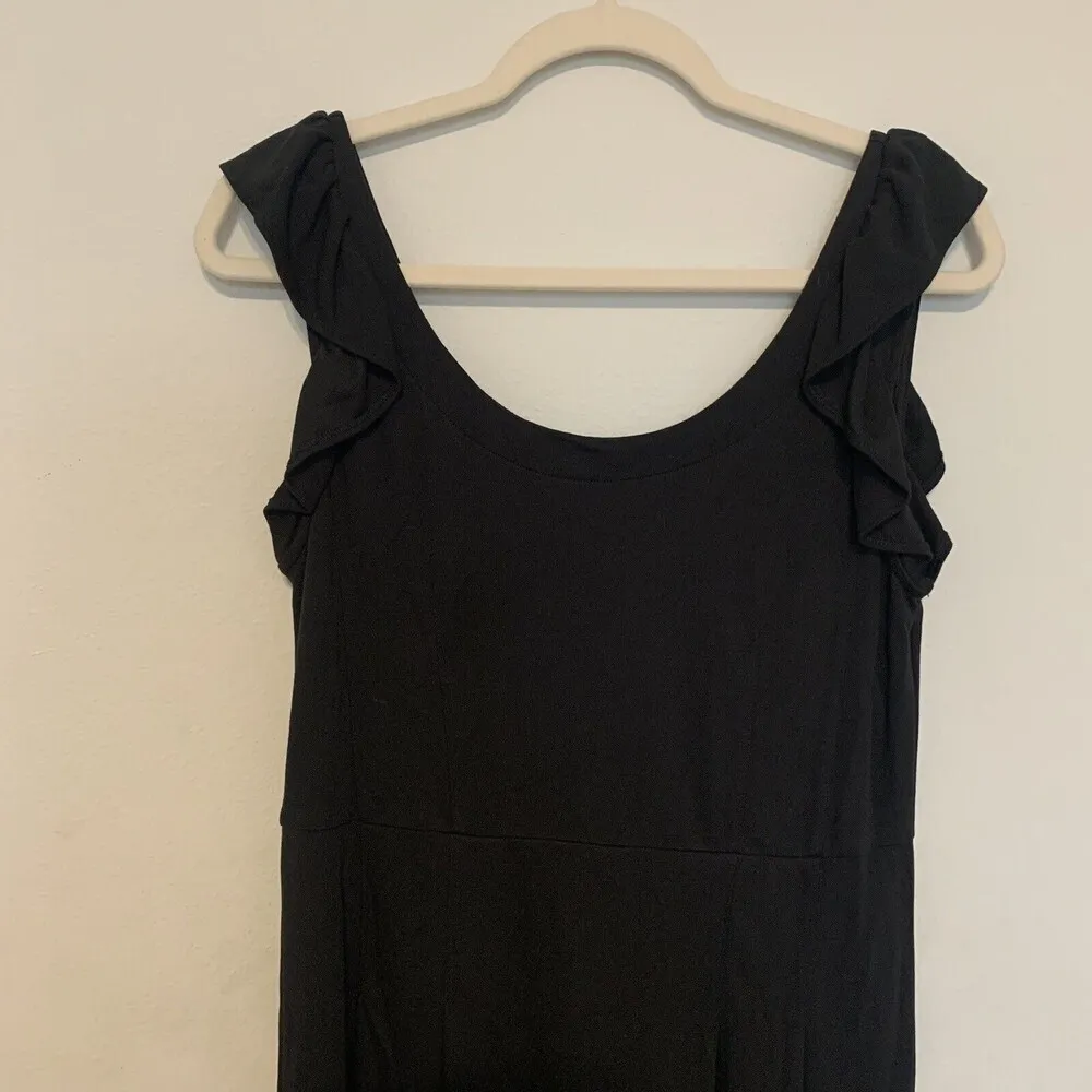 Ann Taylor LOFT Womens Size 8 Black Stretch Ruffle Sleeveless A-Line Dress - Image 2